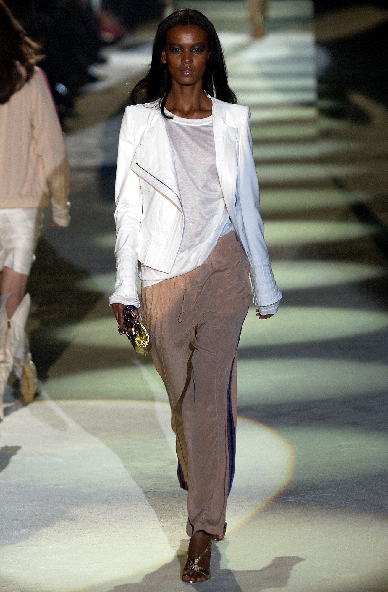 Gucci Spring 2004 Tom Ford Black Webbing Striped Crepe de Chine Silk Bomber Jacket pants tracksuit 38