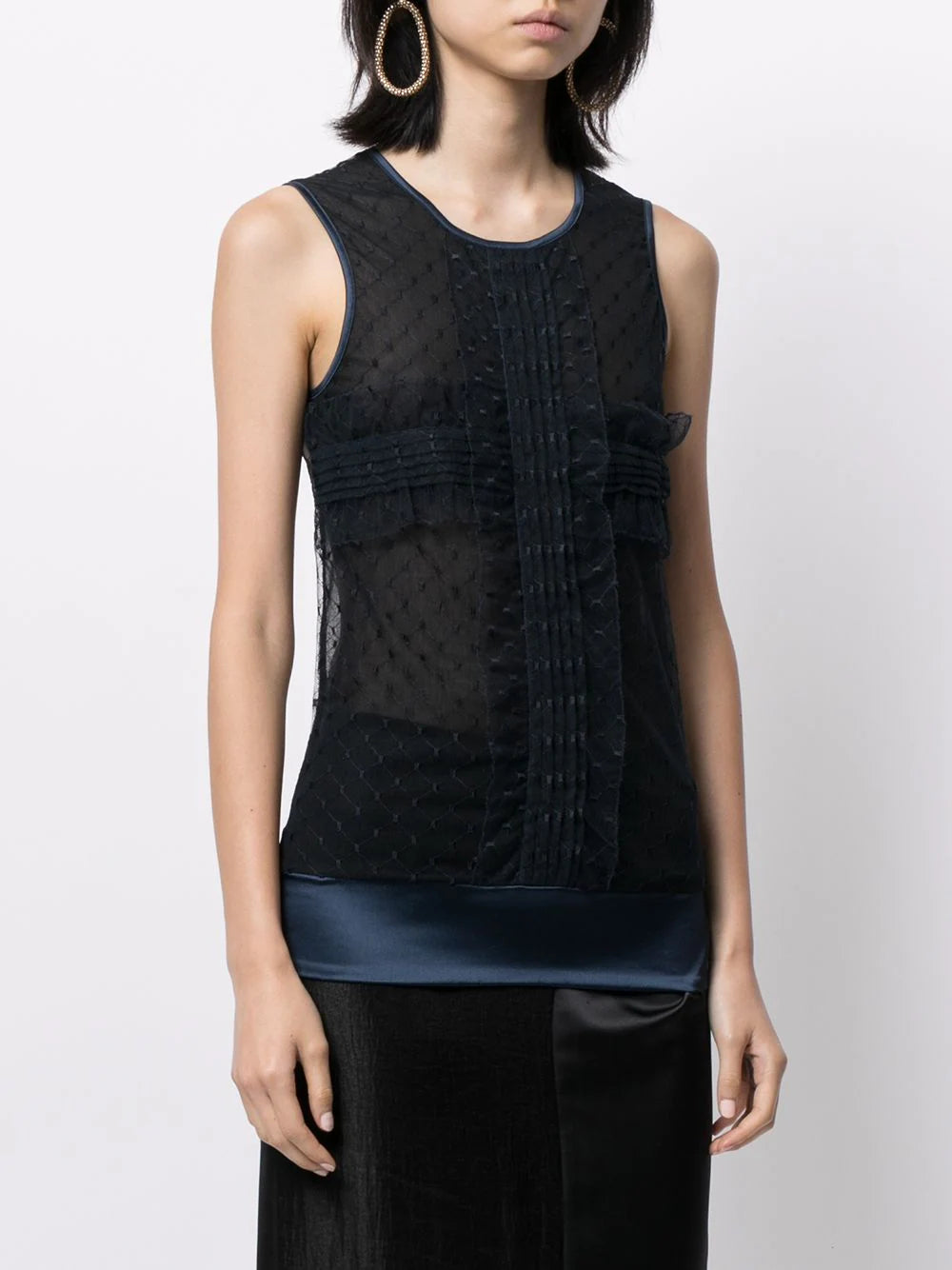 Chanel fall 2007 see through lace ruffled silk sleeveless top 38