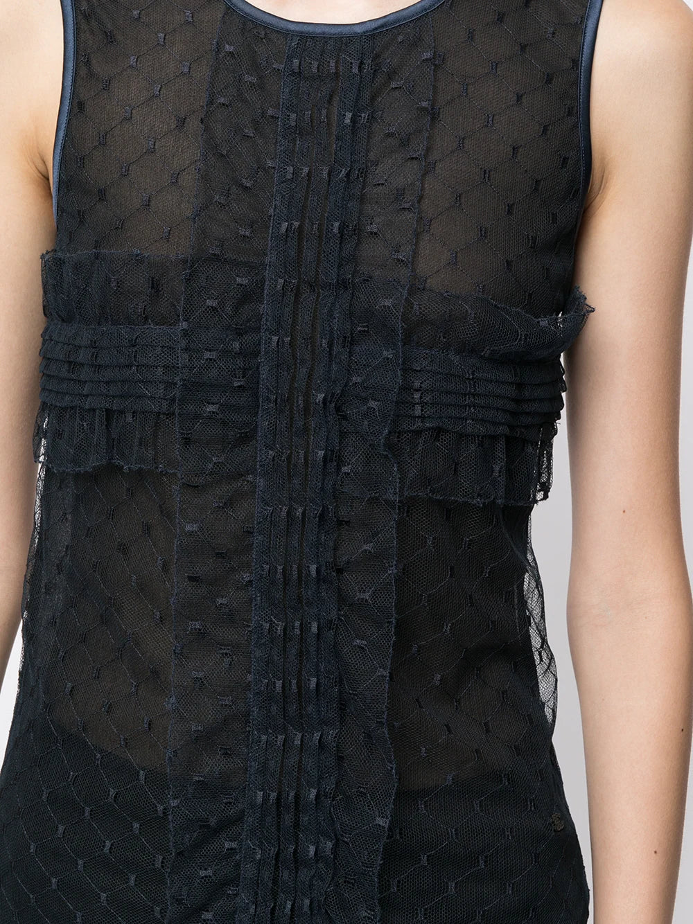 Chanel fall 2007 see through lace ruffled silk sleeveless top 38