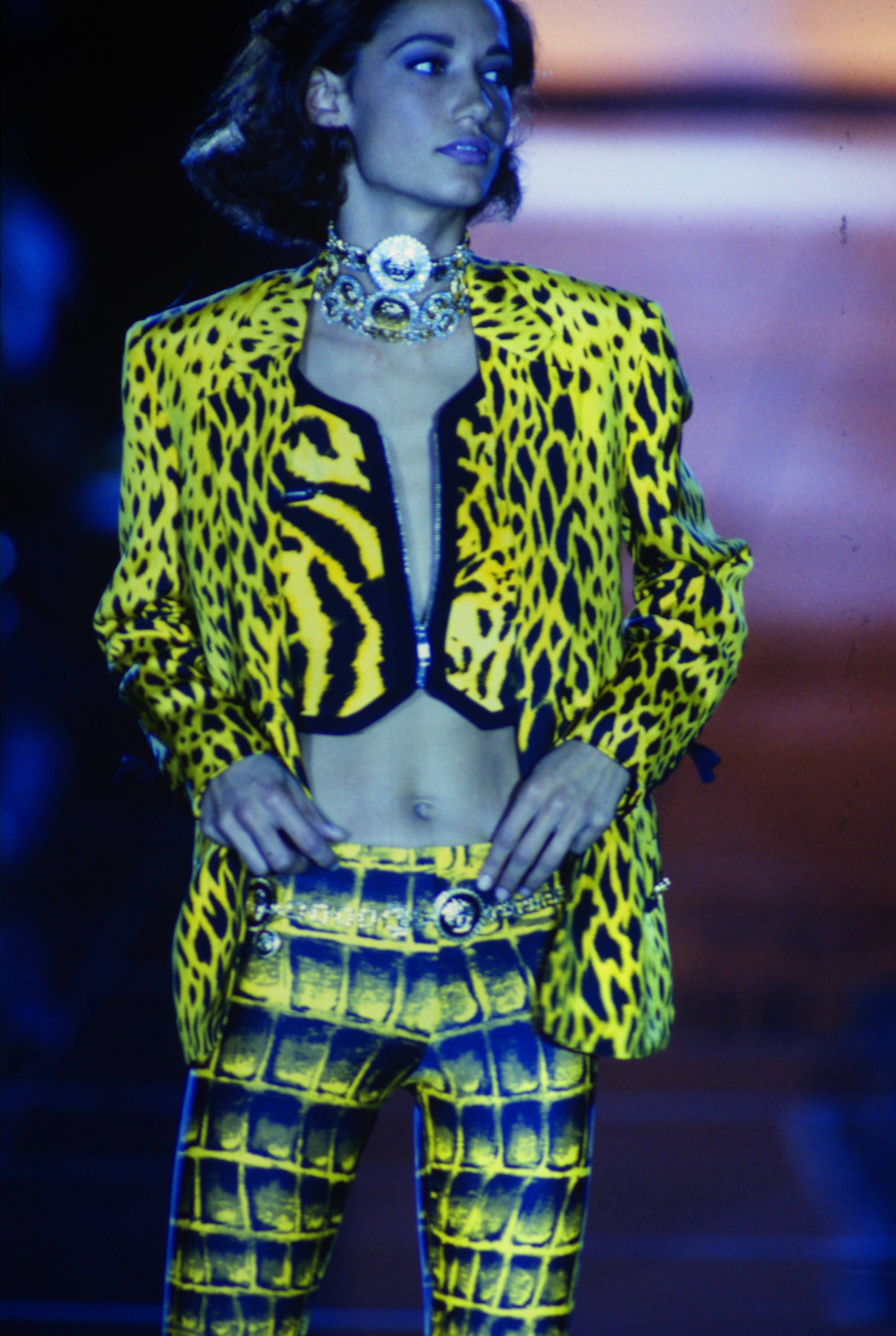 MONUMENTAL Gianni Versace Spring 1992 ANIMALIER Runway Leopard Print Silk Blazer Skirt Set 42