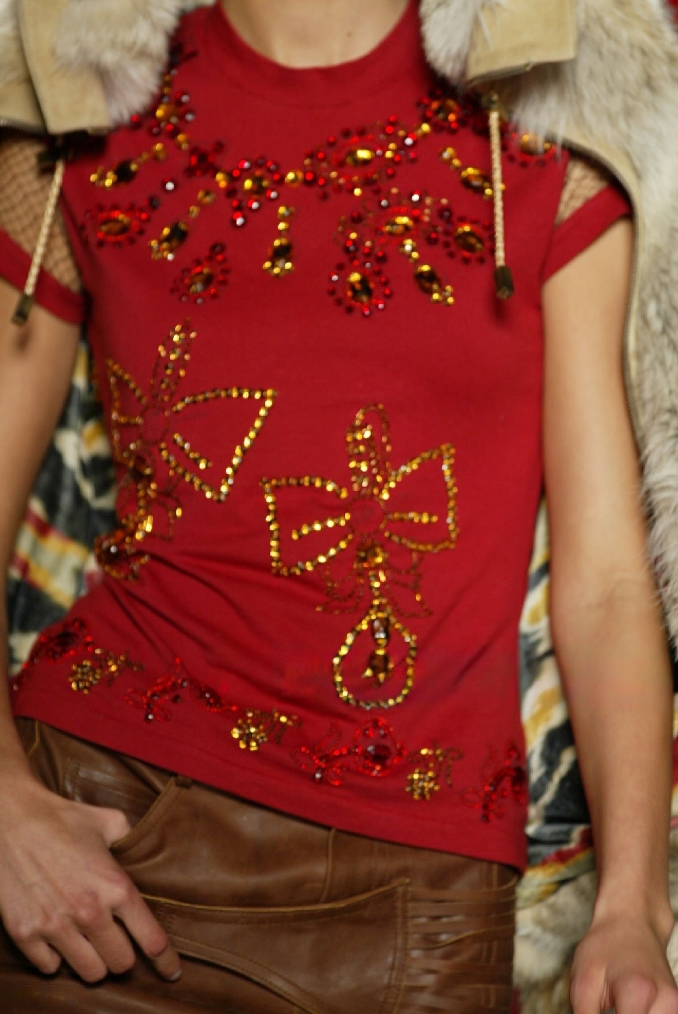 Dior Fall 2002 Galliano Swaroski crystal trompe l’oeil necklace tee