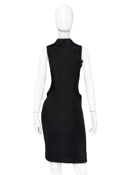 Gianni Versace Fall 1999 Donatella Mink Fur Trim Wool Stretch Dress 38