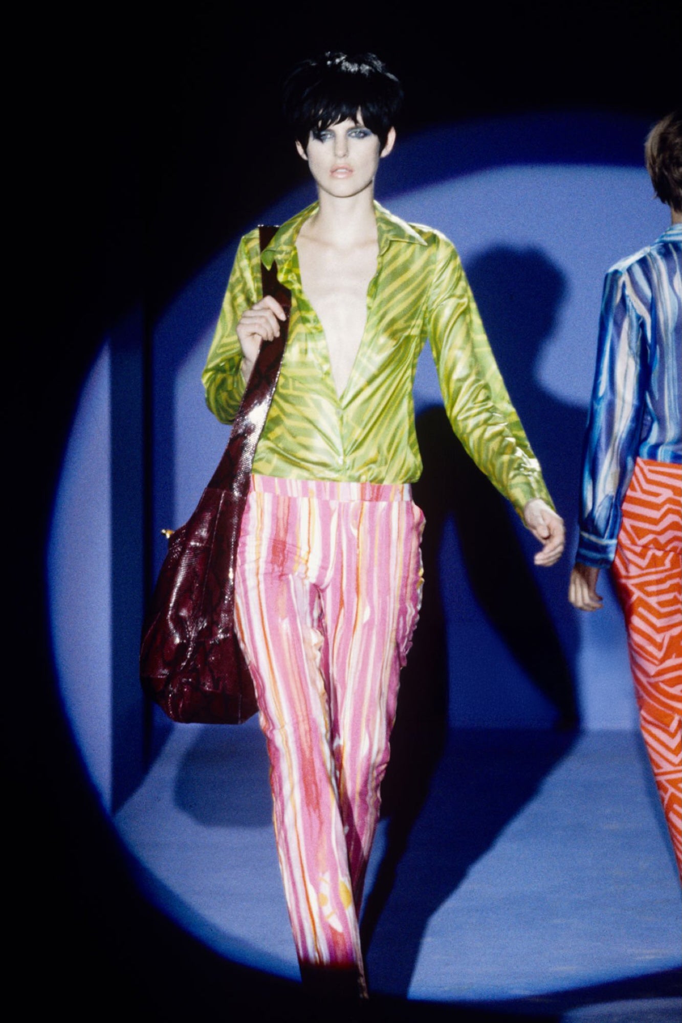 Gucci Spring 1996 Tom Ford Green Geometric Print Denim Trousers Pants 38