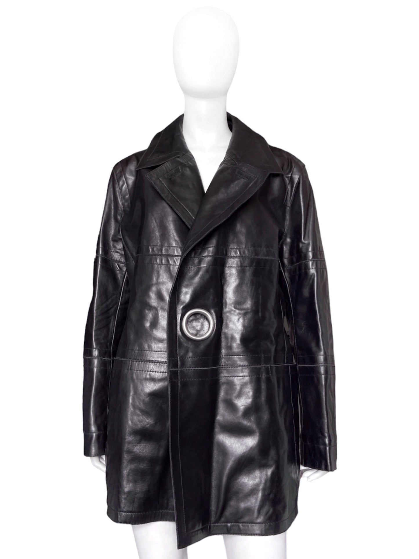 Dirk Bikkembergs Fall 1996  Bungee Cord Cock Ring Bondage Lambskin Leather Coat Jacket 46