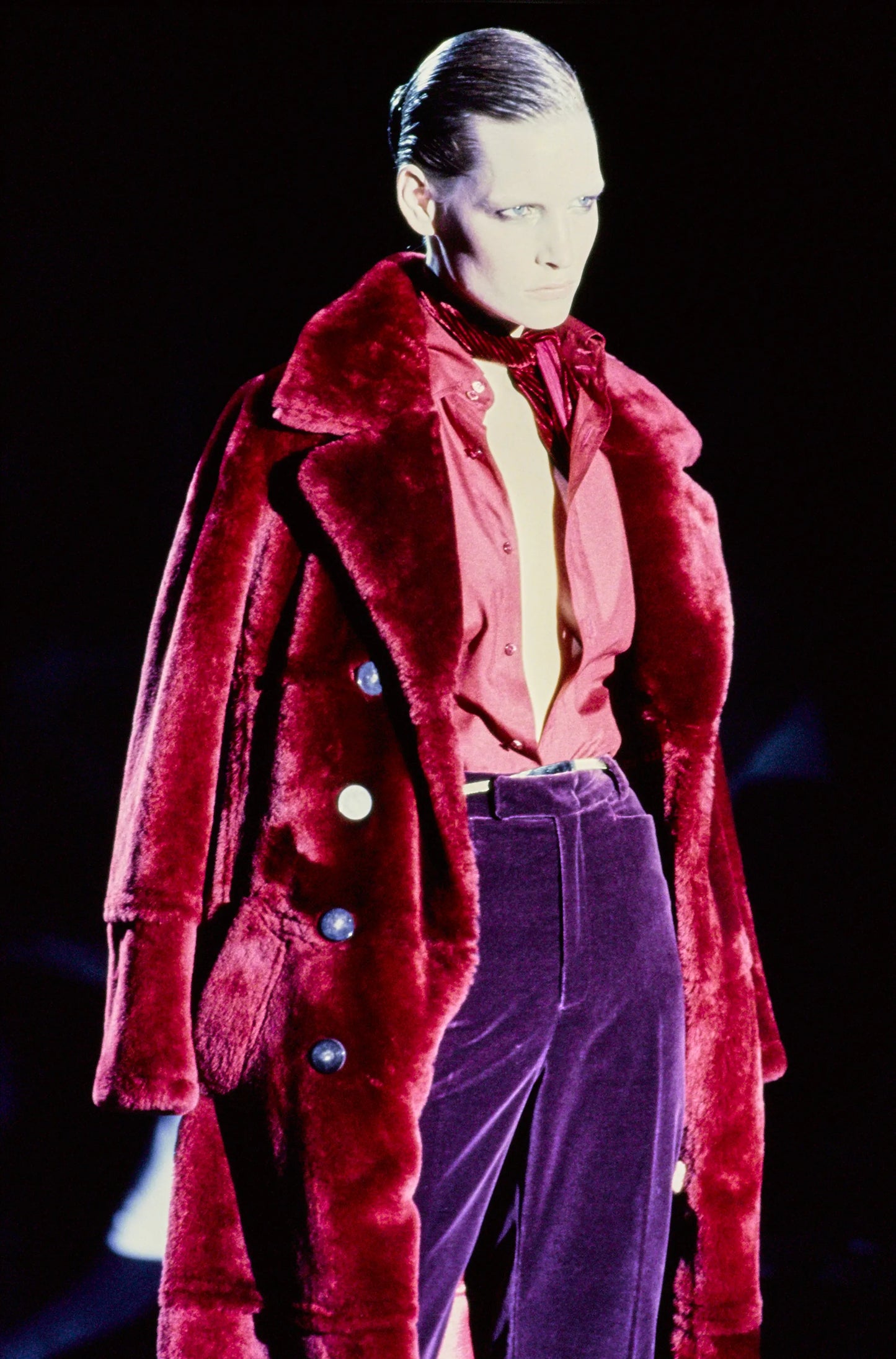 Gucci Fall 1996 Tom Ford Blue Velvet Striped Silk Scarf Neckpiece