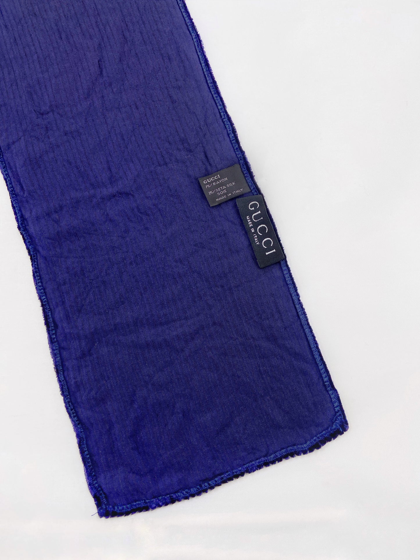 Gucci Fall 1996 Tom Ford Blue Velvet Striped Silk Scarf Neckpiece