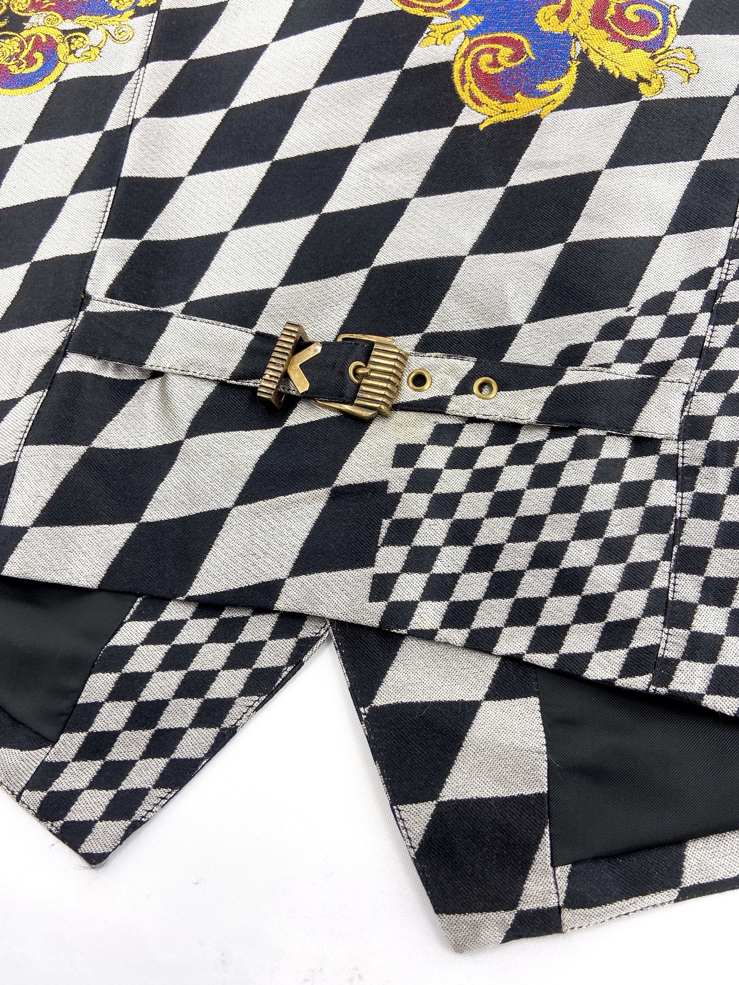 Gianni Versace Men’s Baroque Checkered Silk Waistcoat Vest 46