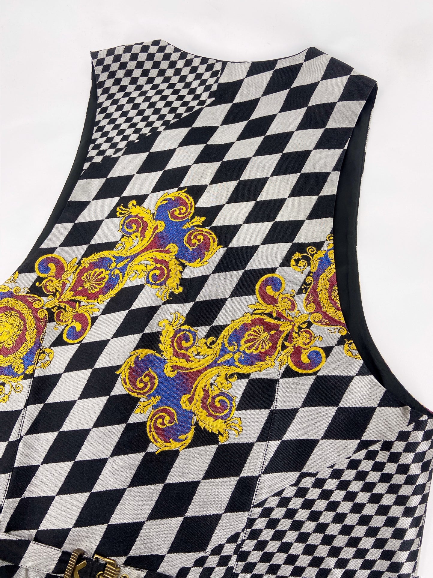 Gianni Versace Men’s Baroque Checkered Silk Waistcoat Vest 46