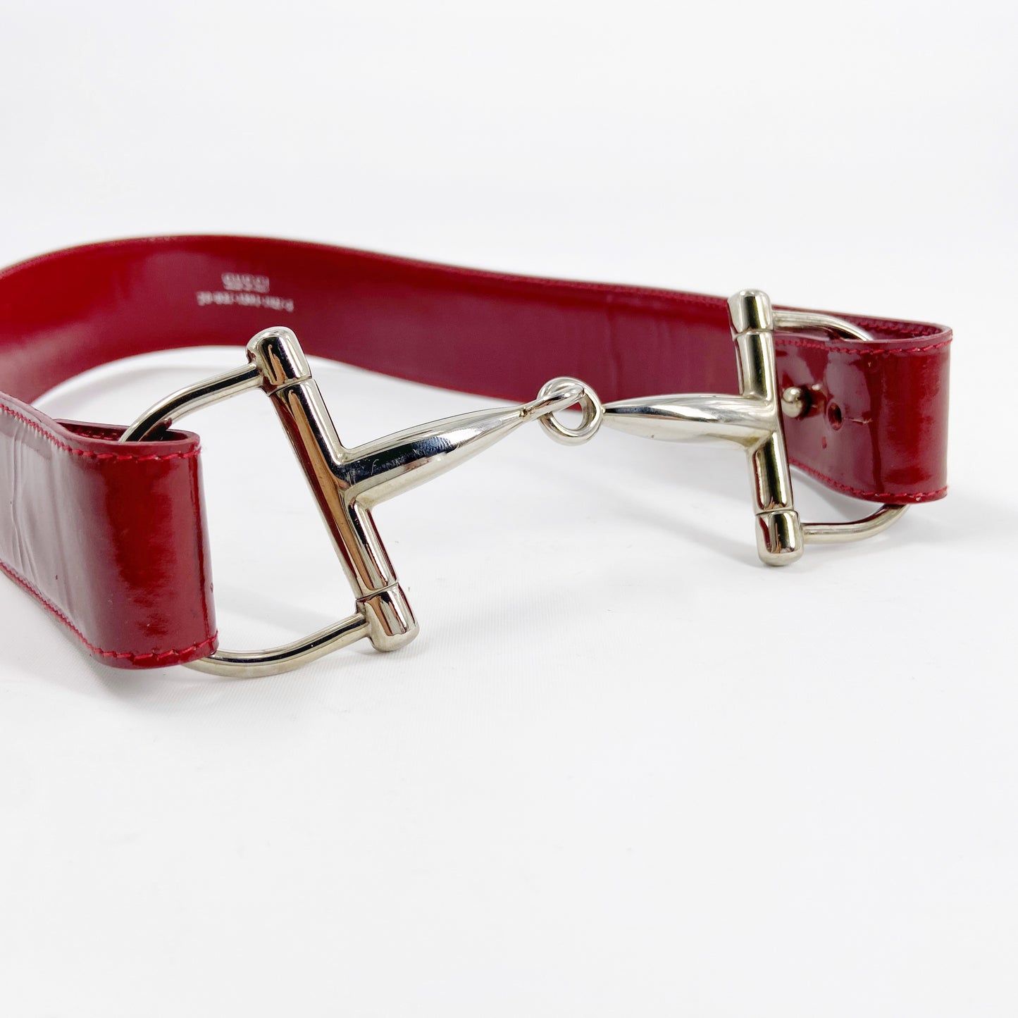 Gucci Fall 1995 Tom Ford Red Horsebit Patent Leather Belt 28