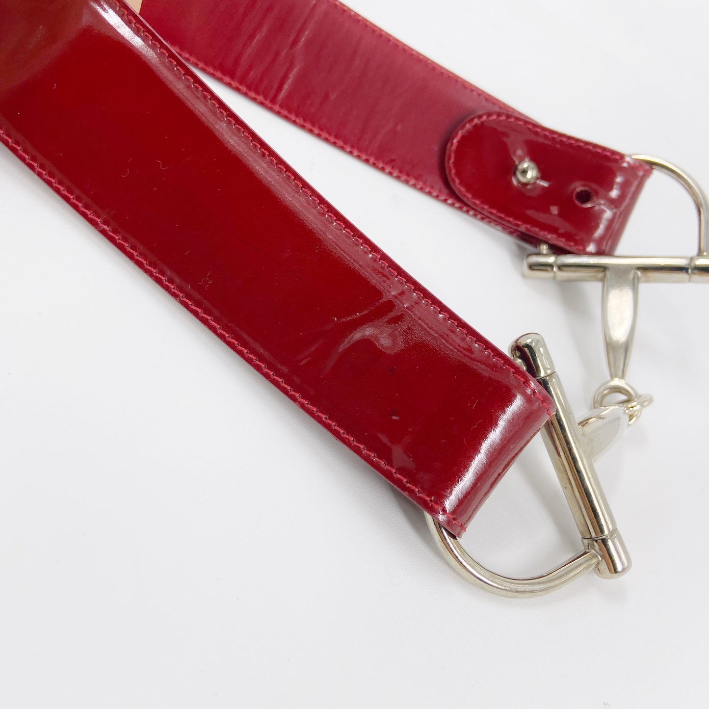 Gucci Fall 1995 Tom Ford Red Horsebit Patent Leather Belt 28