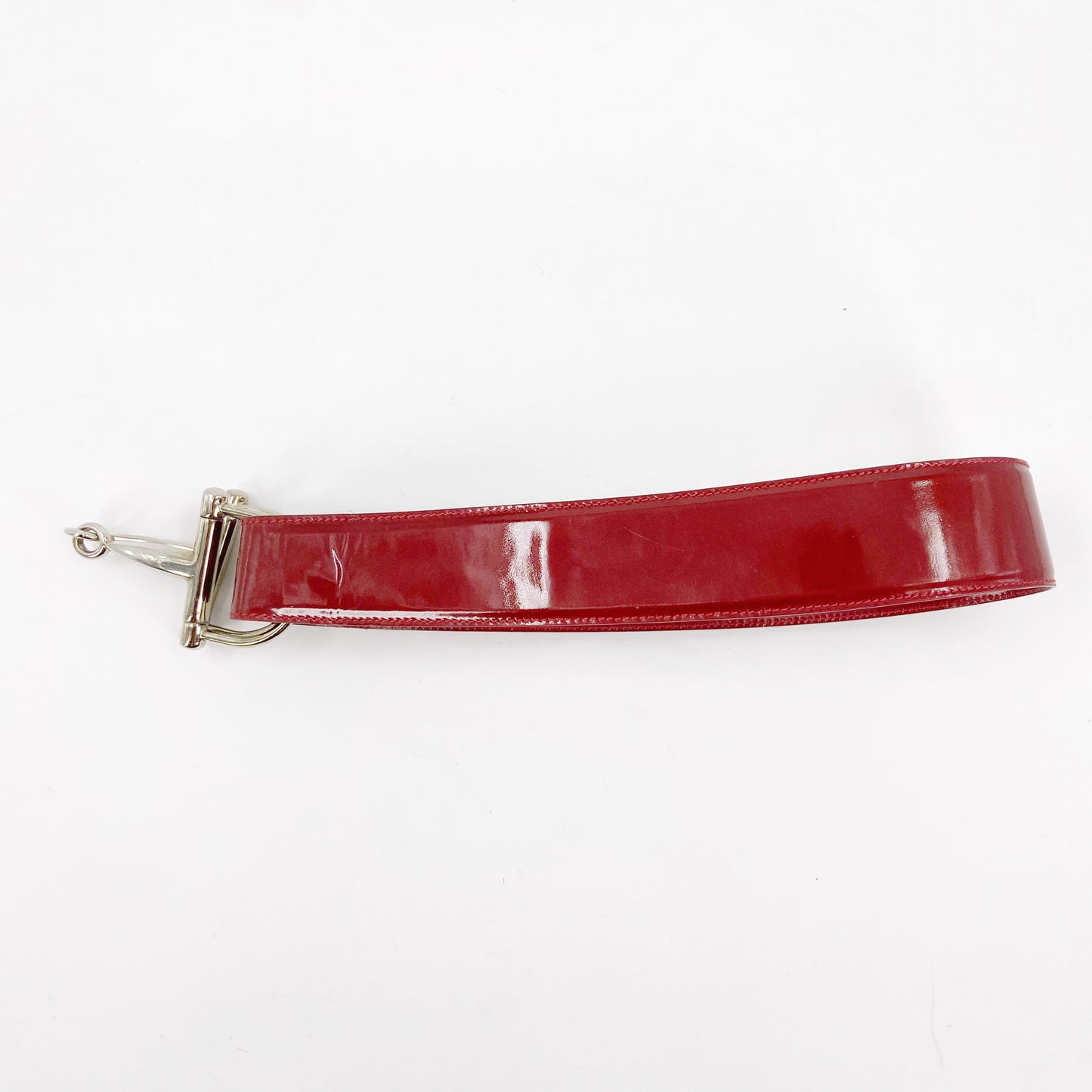 Gucci Fall 1995 Tom Ford Red Horsebit Patent Leather Belt 28