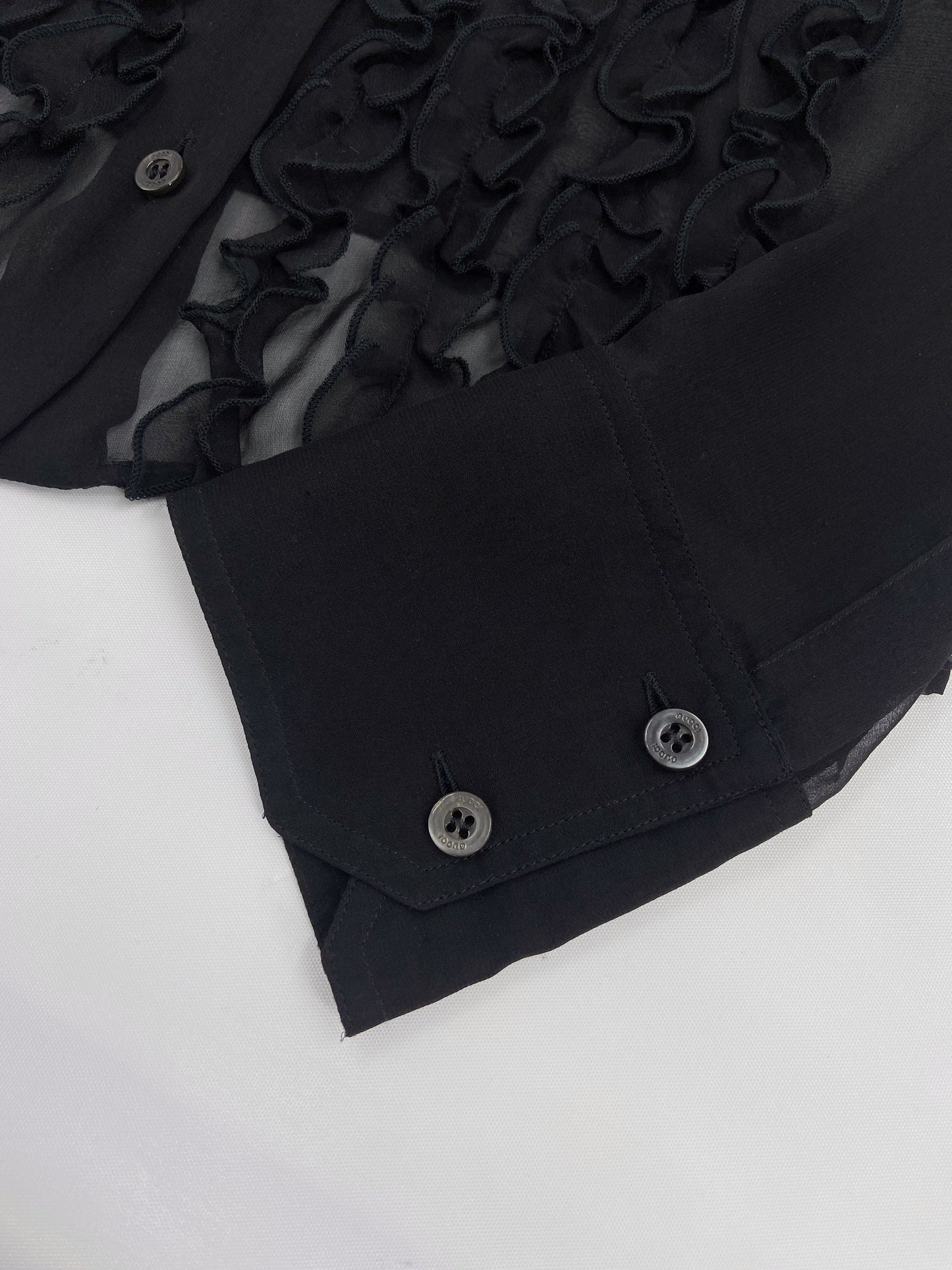 Gucci Spring 1999 Tom Ford Daisey Fuentes Ruffled Silk Sheer Dress Shirt 40