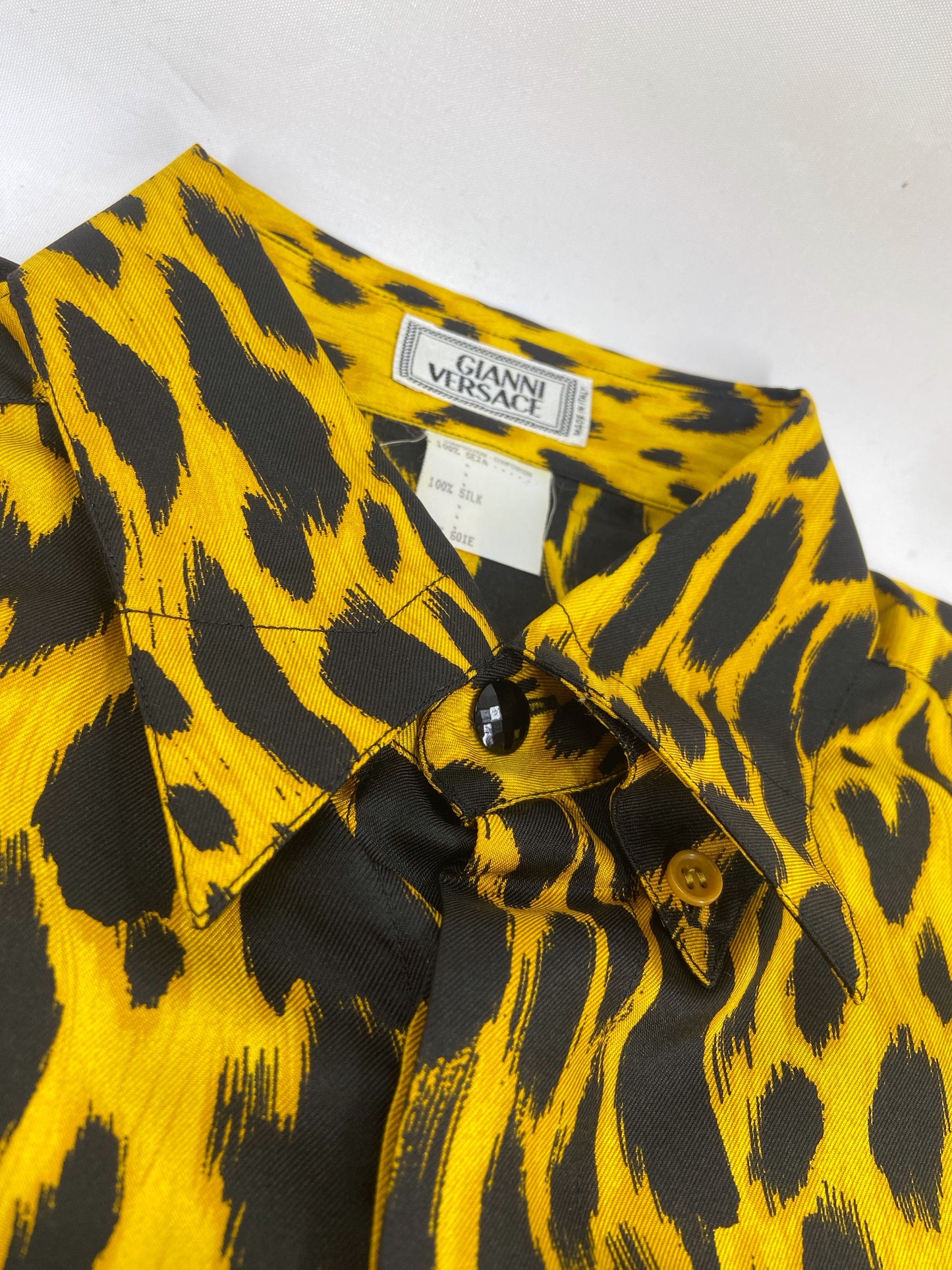 Gianni Versace Spring 1992 Leopard Print Silk Shirt 44