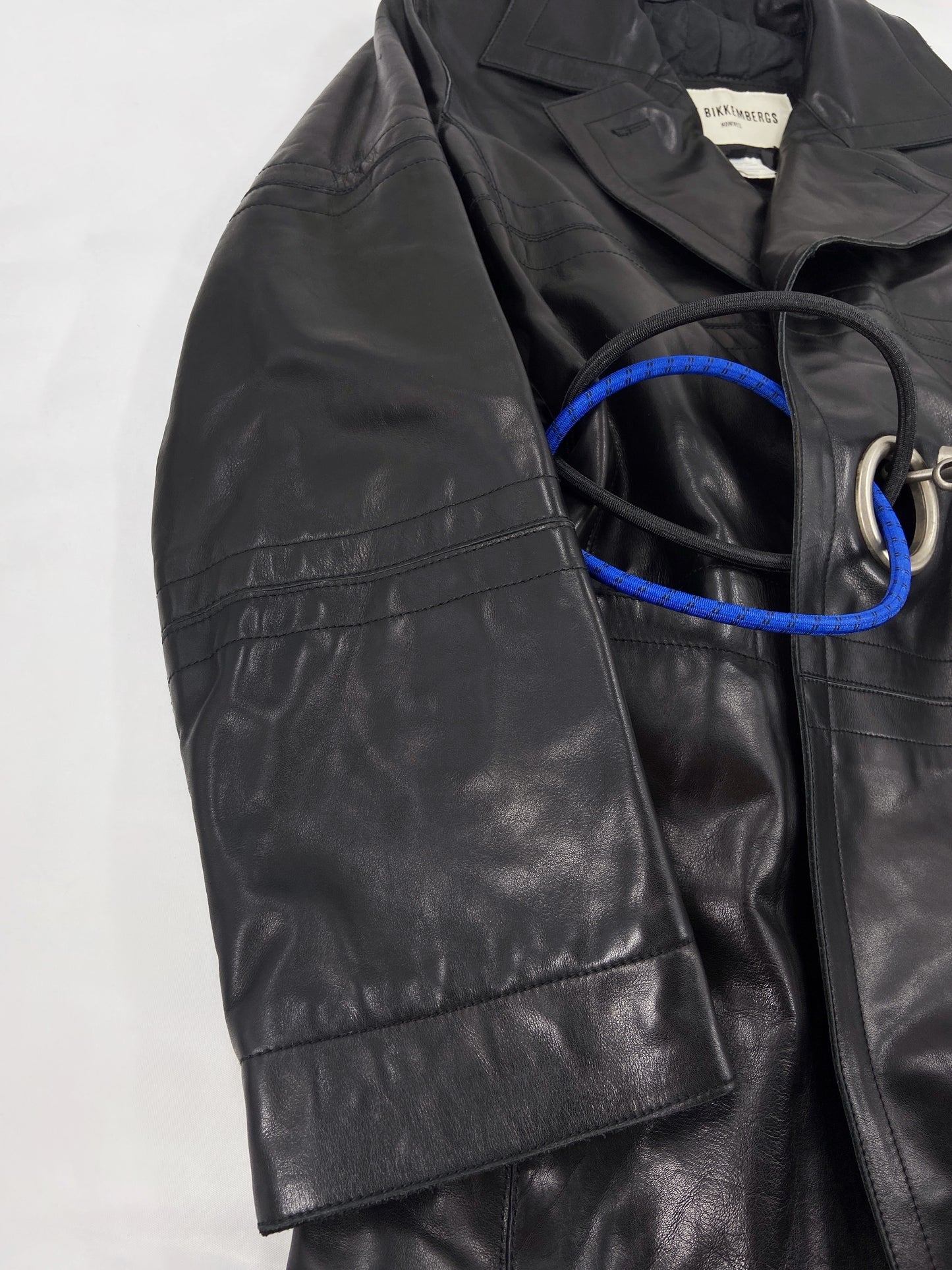 Dirk Bikkembergs Fall 1996  Bungee Cord Cock Ring Bondage Lambskin Leather Coat Jacket 46