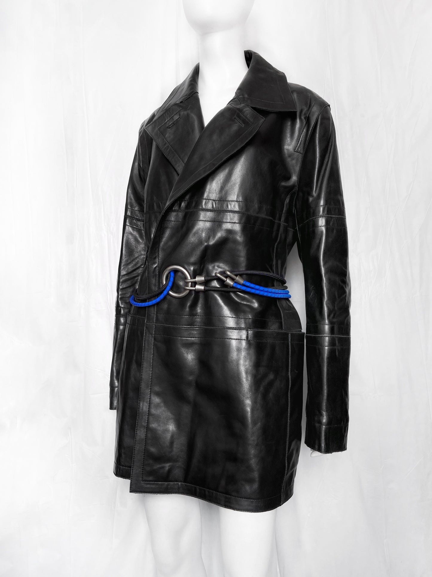 Dirk Bikkembergs Fall 1996  Bungee Cord Cock Ring Bondage Lambskin Leather Coat Jacket 46