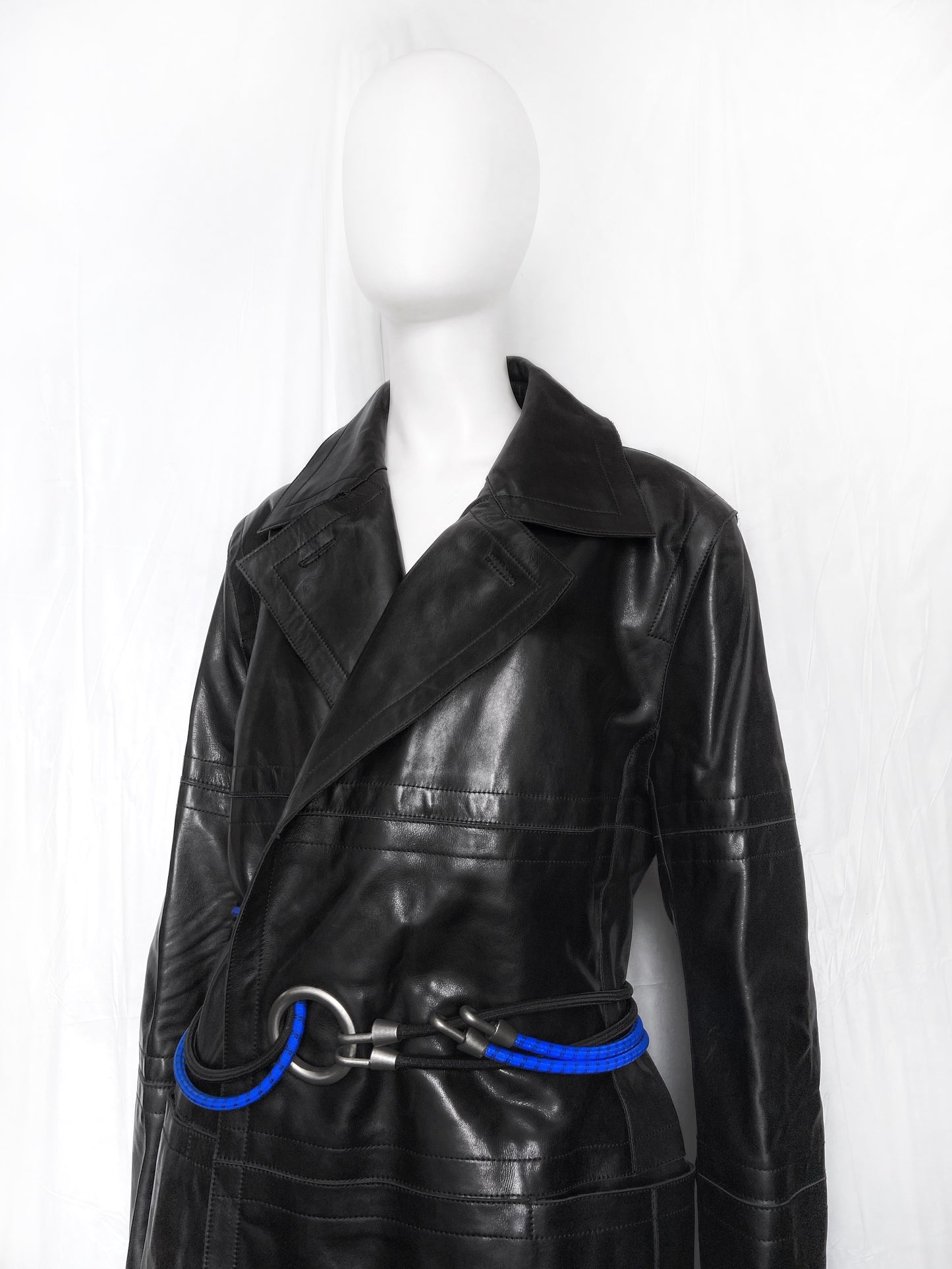 Dirk Bikkembergs Fall 1996  Bungee Cord Cock Ring Bondage Lambskin Leather Coat Jacket 46