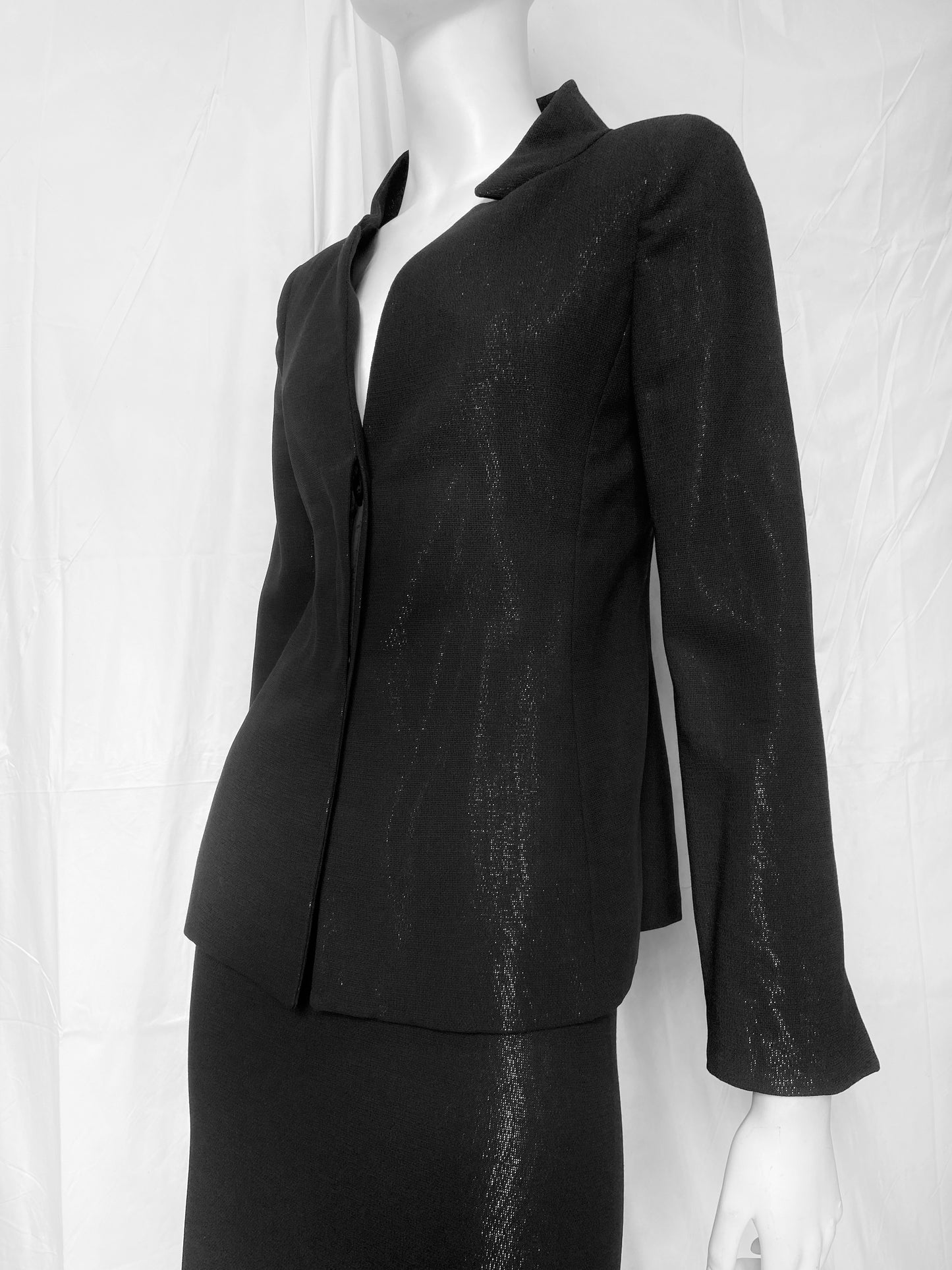 Gianni Versace 90s Glitter Silver Lining Blazer Jacket Skirt Set
