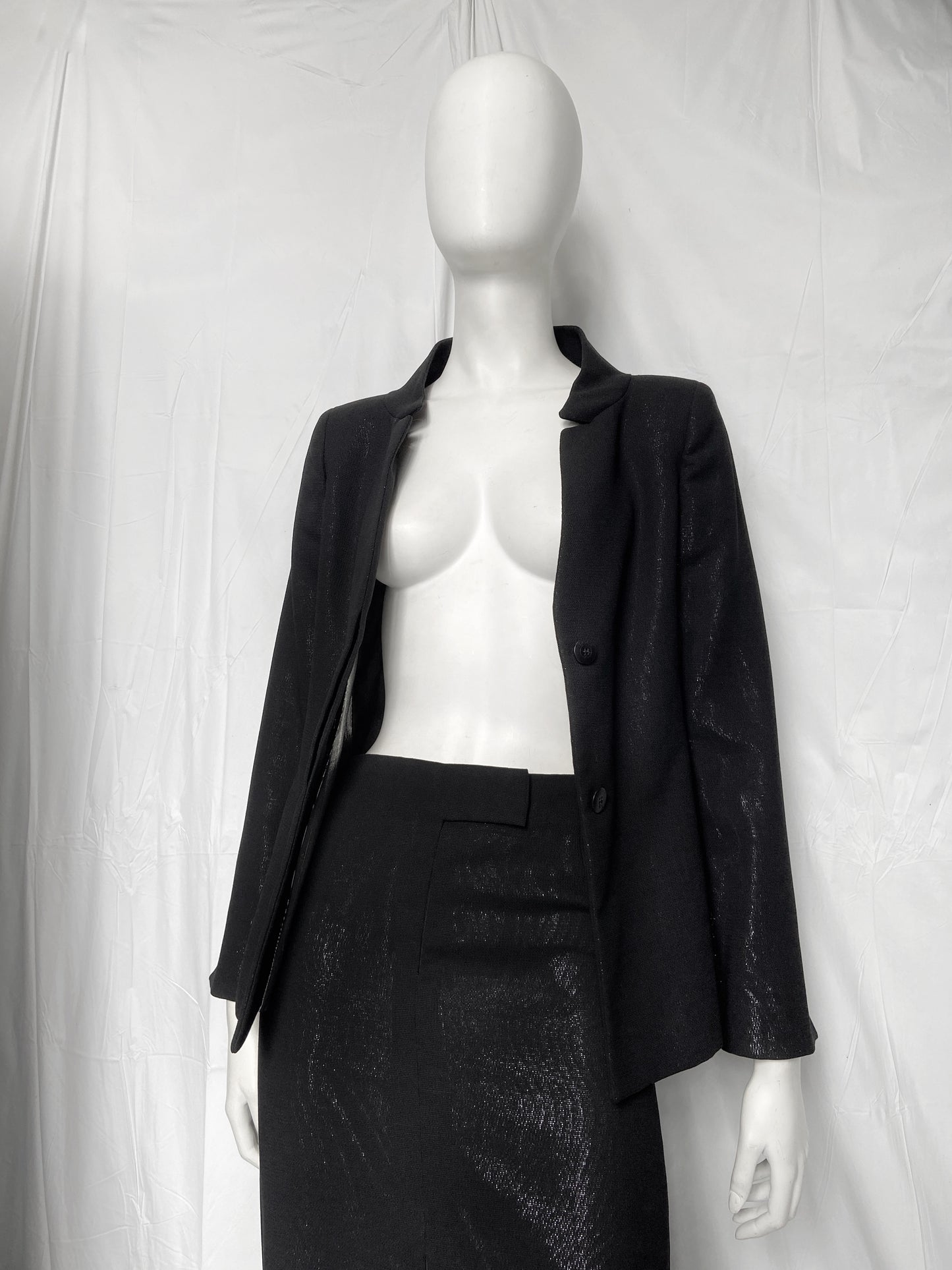 Gianni Versace 90s Glitter Silver Lining Blazer Jacket Skirt Set