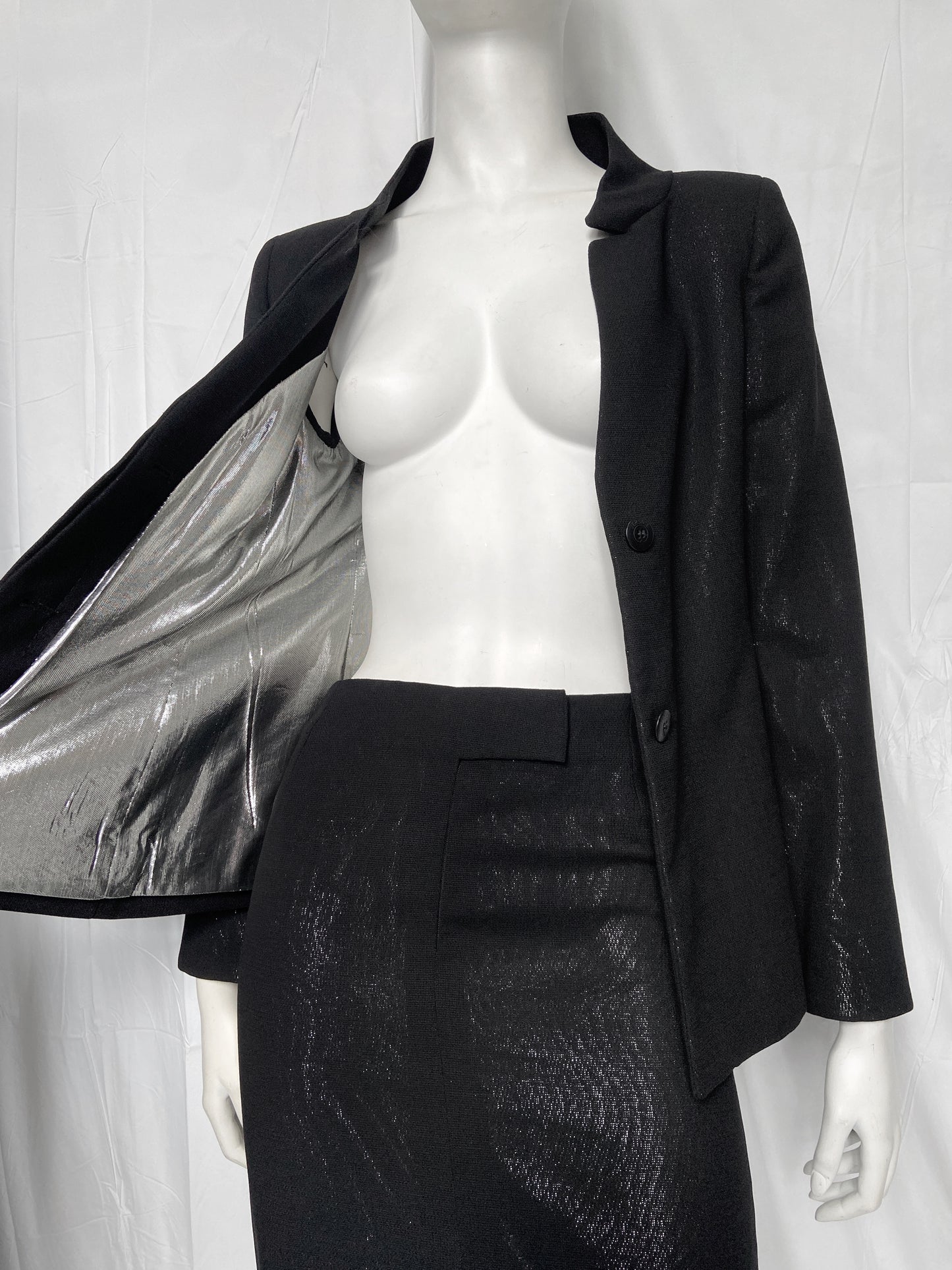 Gianni Versace 90s Glitter Silver Lining Blazer Jacket Skirt Set