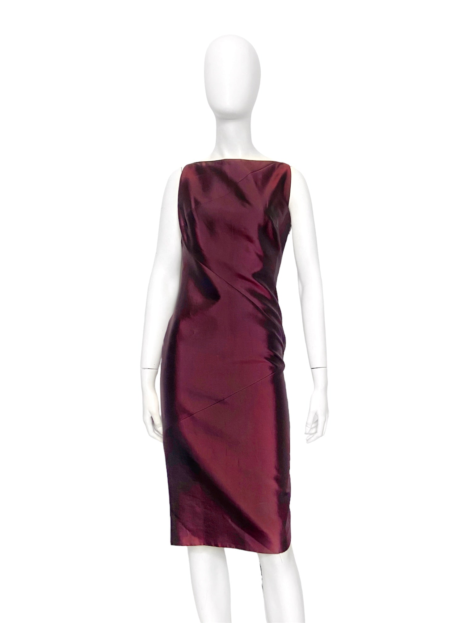 red satin pencil dress Retro Stage Satin Bowknot Solid Pencil Dress Rose Red,S