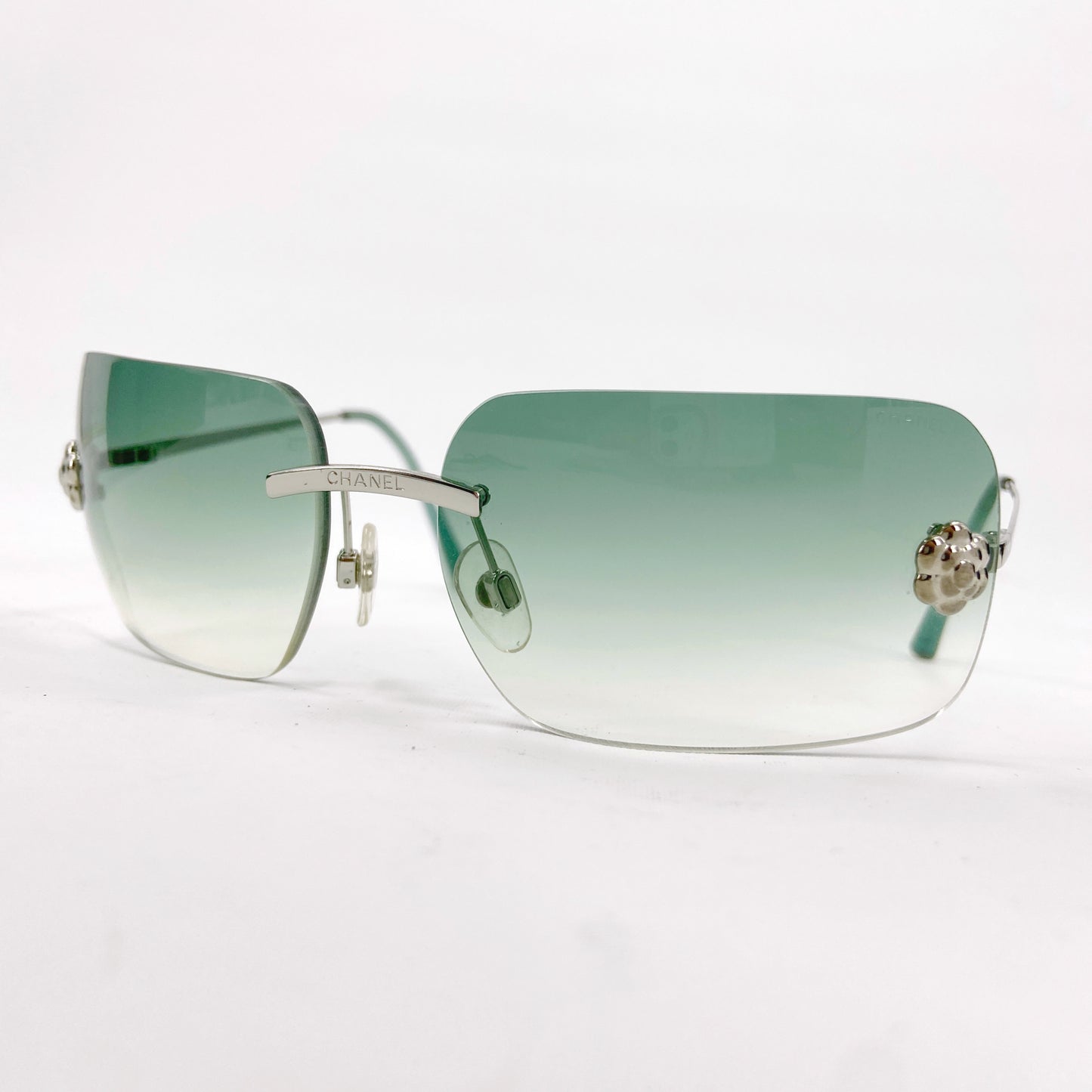Chanel 2000 Y2K Karl Lagerfeld Rimless Teal Ombré Camellia Flower 4085 Sunglasses