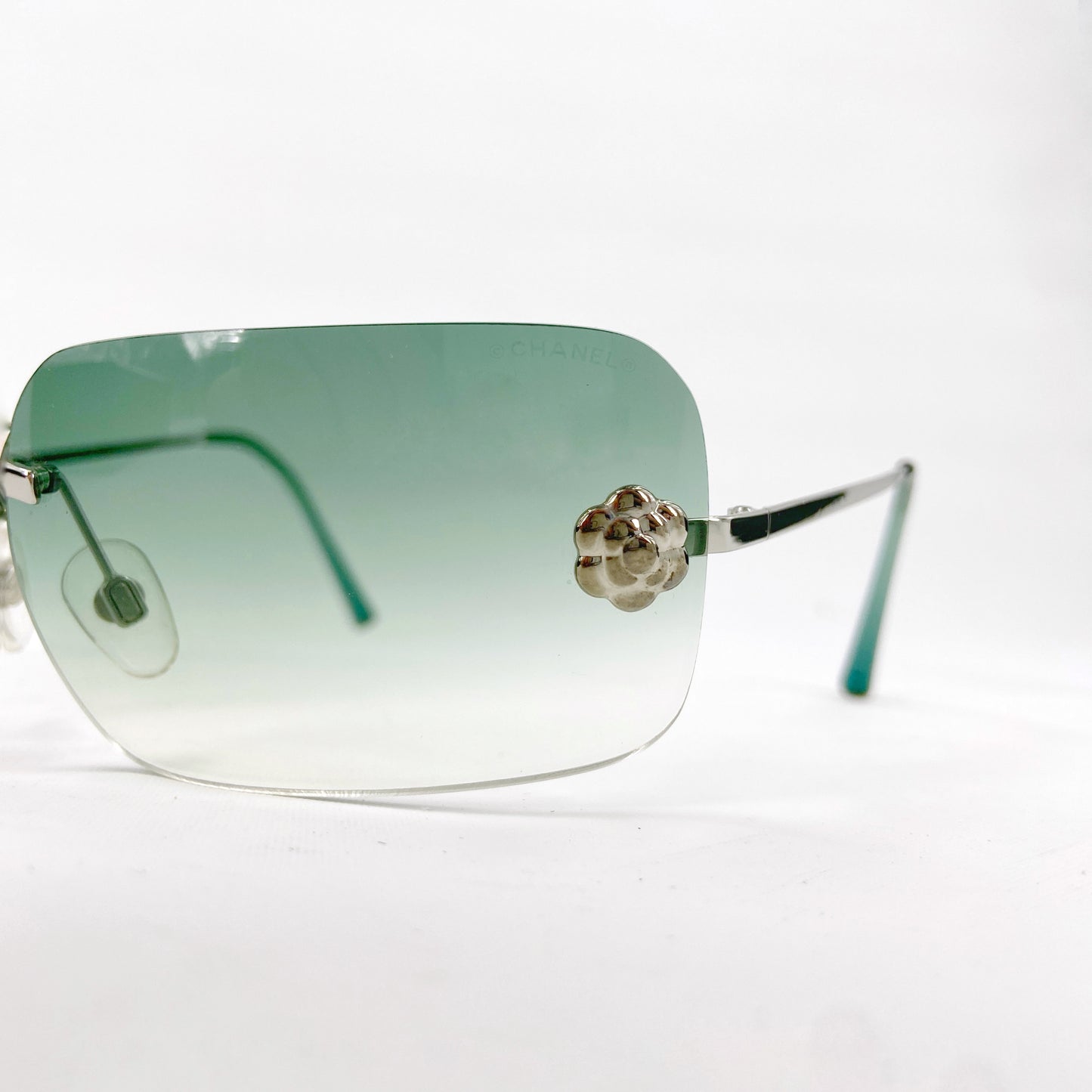Chanel 2000 Y2K Karl Lagerfeld Rimless Teal Ombré Camellia Flower 4085 Sunglasses
