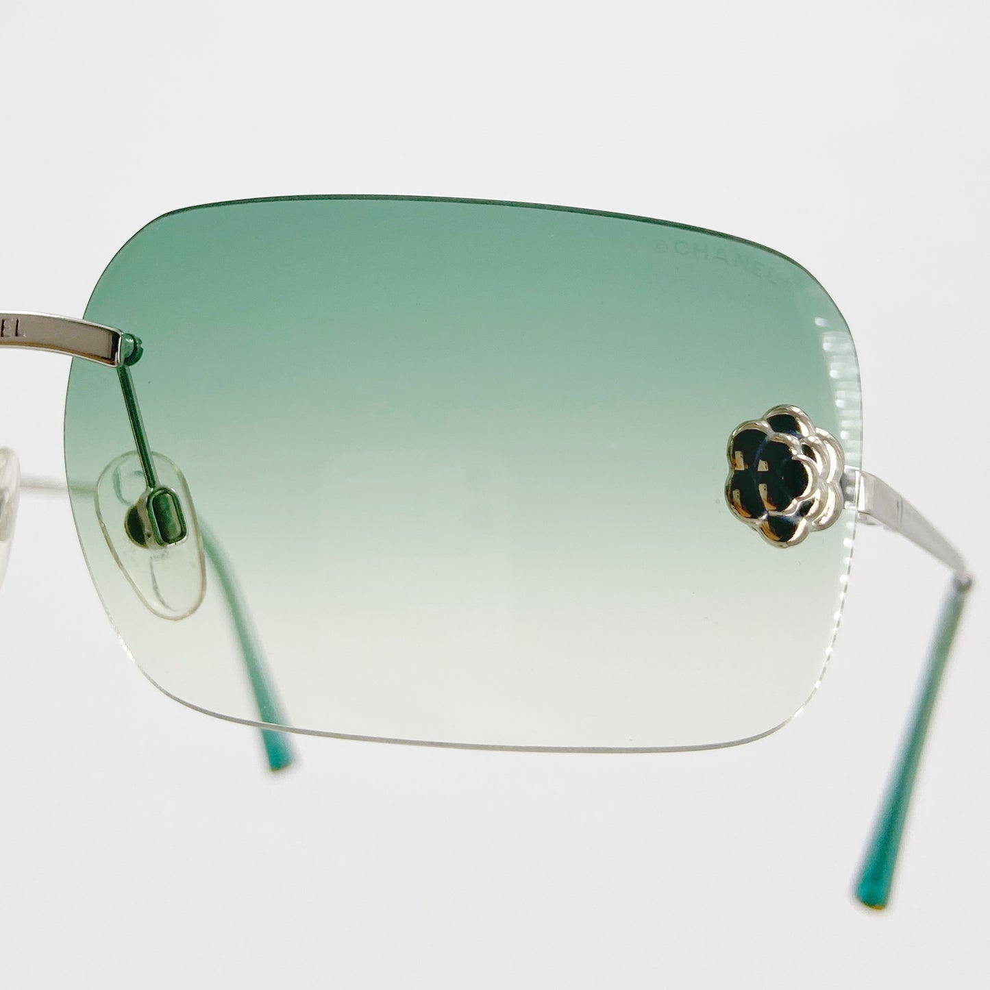 Chanel 2000 Y2K Karl Lagerfeld Rimless Teal Ombré Camellia Flower 4085 Sunglasses