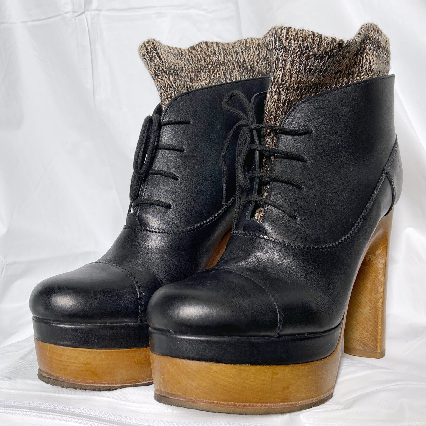 Chloé Phoebe Philo High Heeled Platform Boots with Knitted Cover