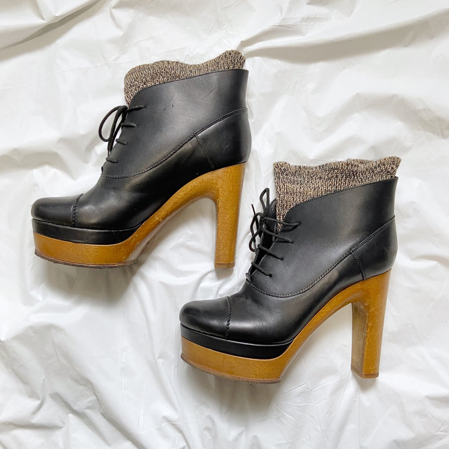 Chloé Phoebe Philo High Heeled Platform Boots with Knitted Cover