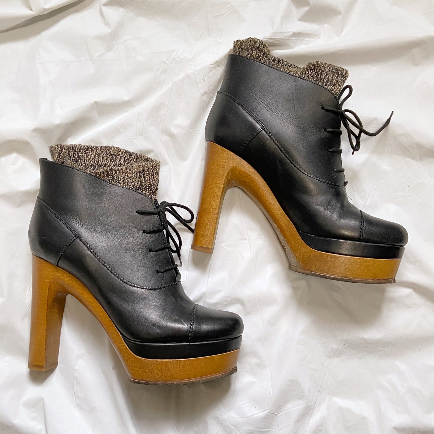 Chloé Phoebe Philo High Heeled Platform Boots with Knitted Cover