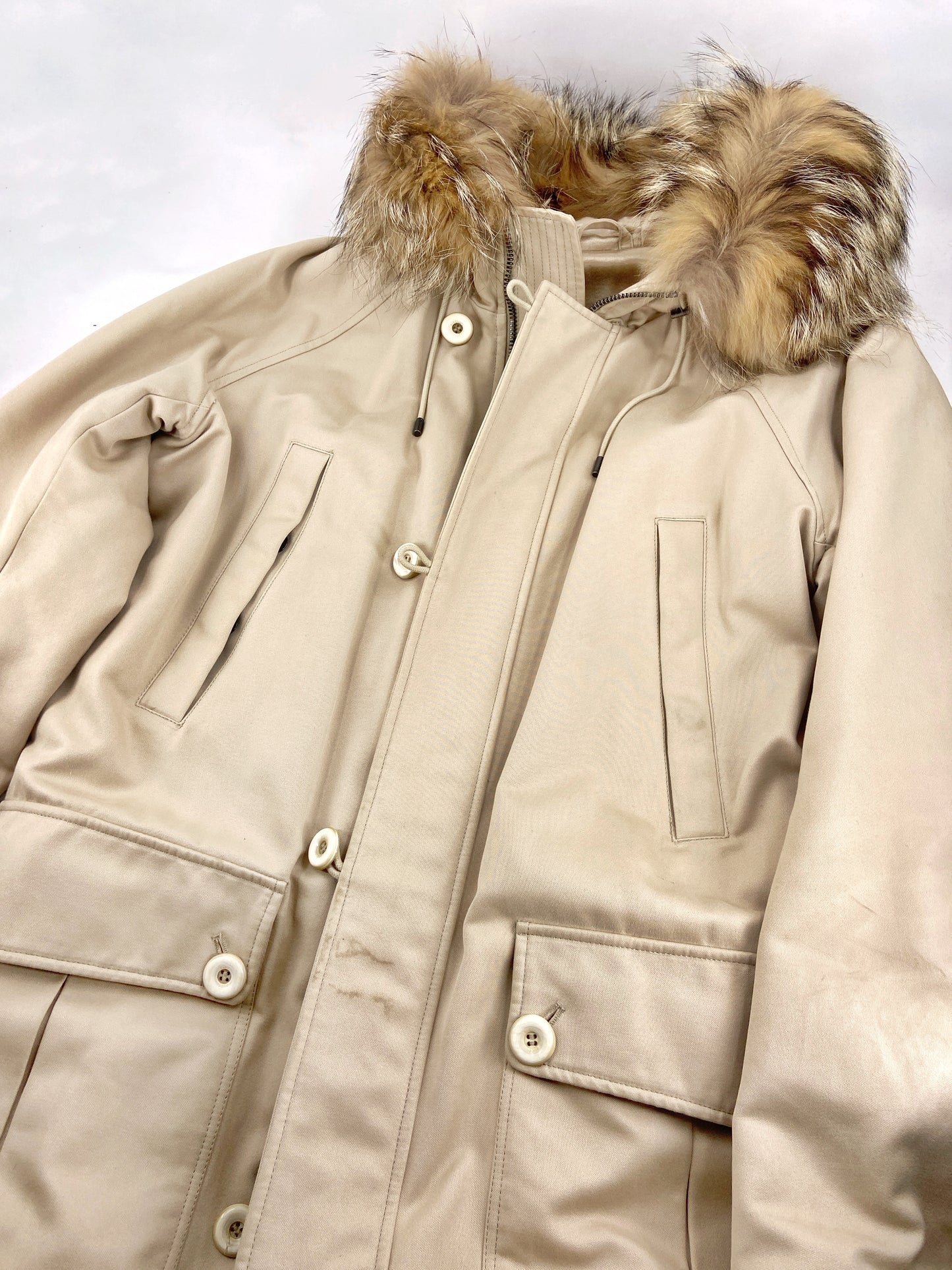 Gucci Fall 1998 Tom Ford Menswear Coyote Fur Hood N-3B Heavyweight Military Winter Coat 48
