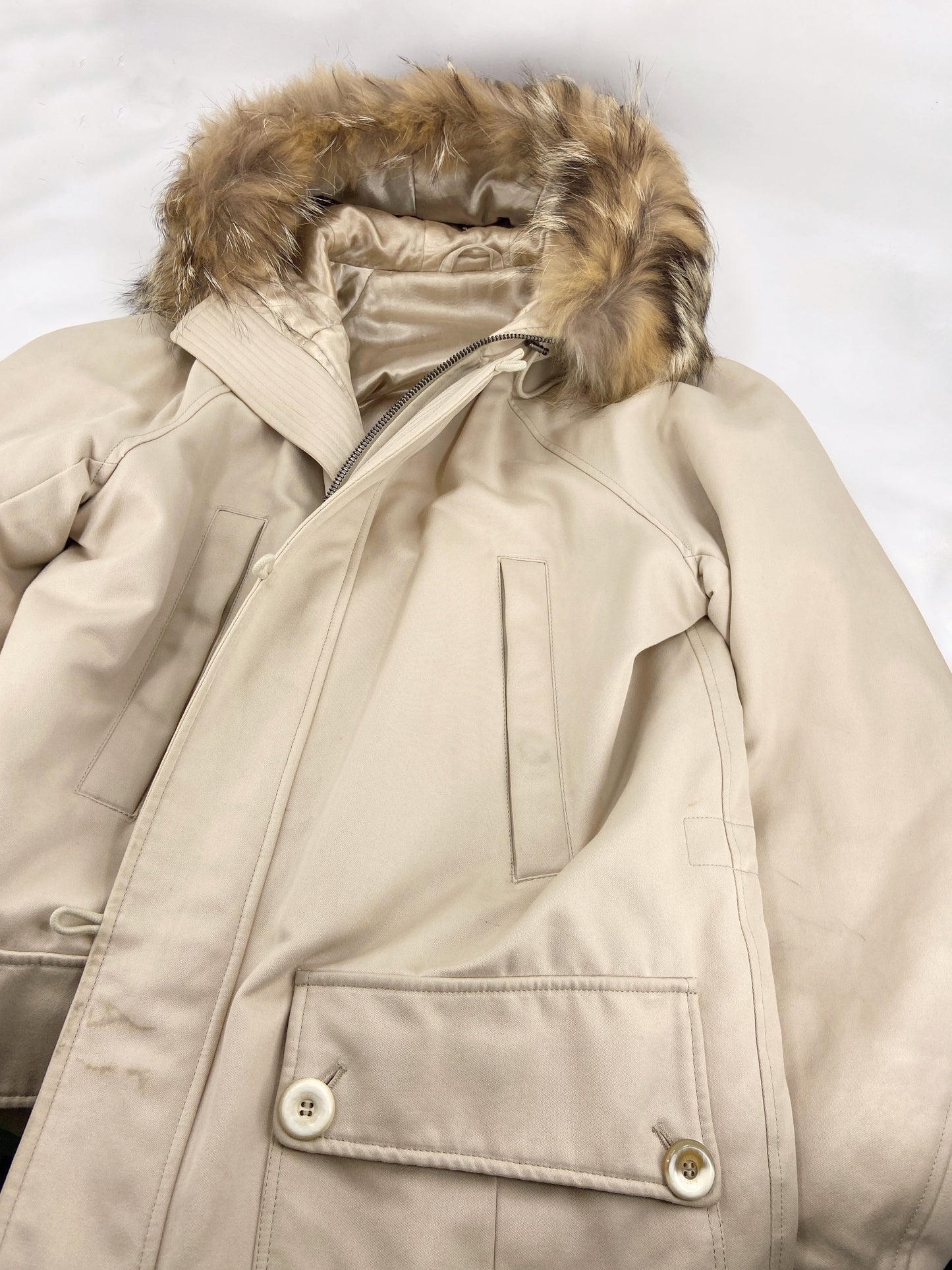 Gucci Fall 1998 Tom Ford Menswear Coyote Fur Hood N-3B Heavyweight Military Winter Coat 48
