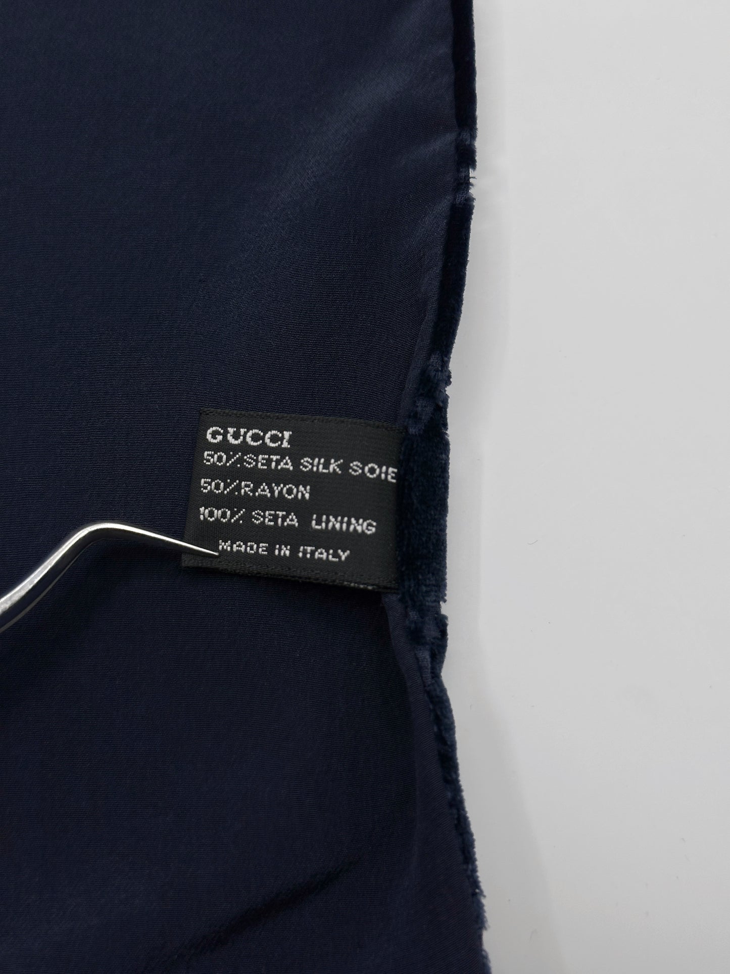 Gucci Fall 1997 Tom Ford Navy Monogram Velvet Scarf