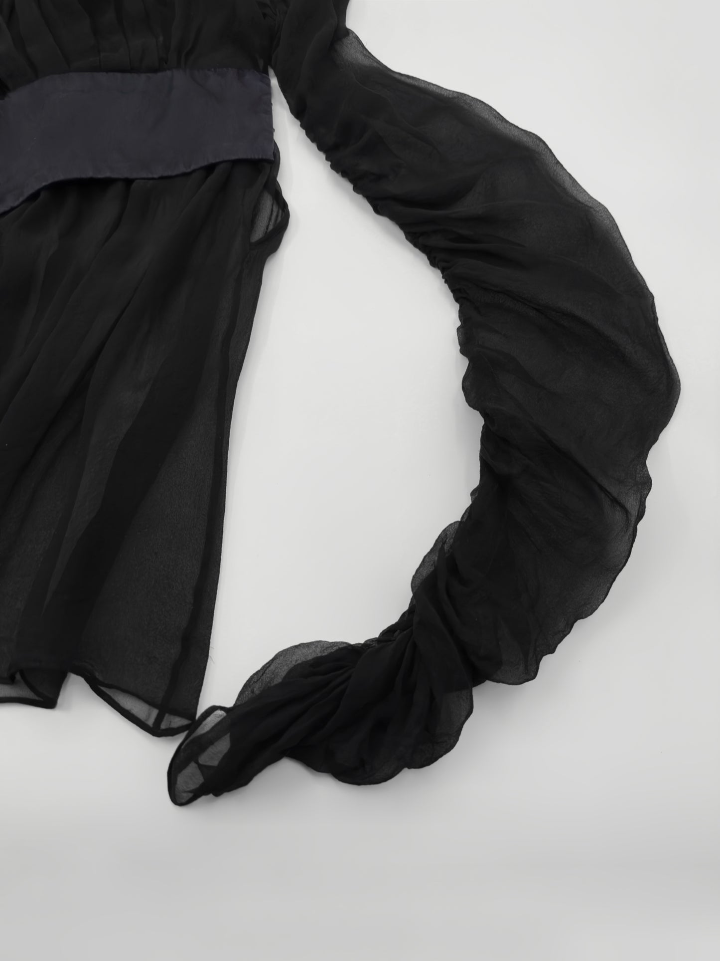 Gucci Fall 2005 Black Drop Shoulder Ruched Sheer Pure Silk Satin Top 40