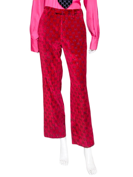 Gucci Fall 1997 Tom Ford Men’s Red Monogram Velvet Trousers Pants 48