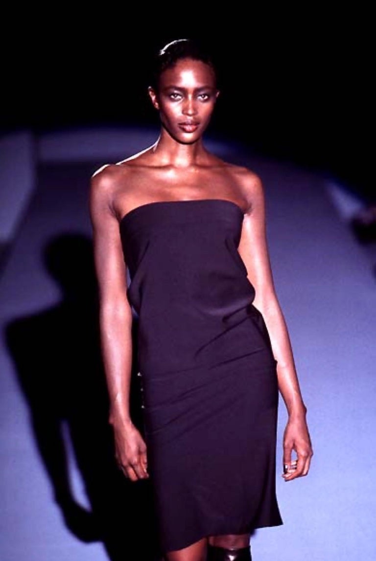 Gucci Spring 1997 Tom Ford Strapless Black Wool Tube Dress 44