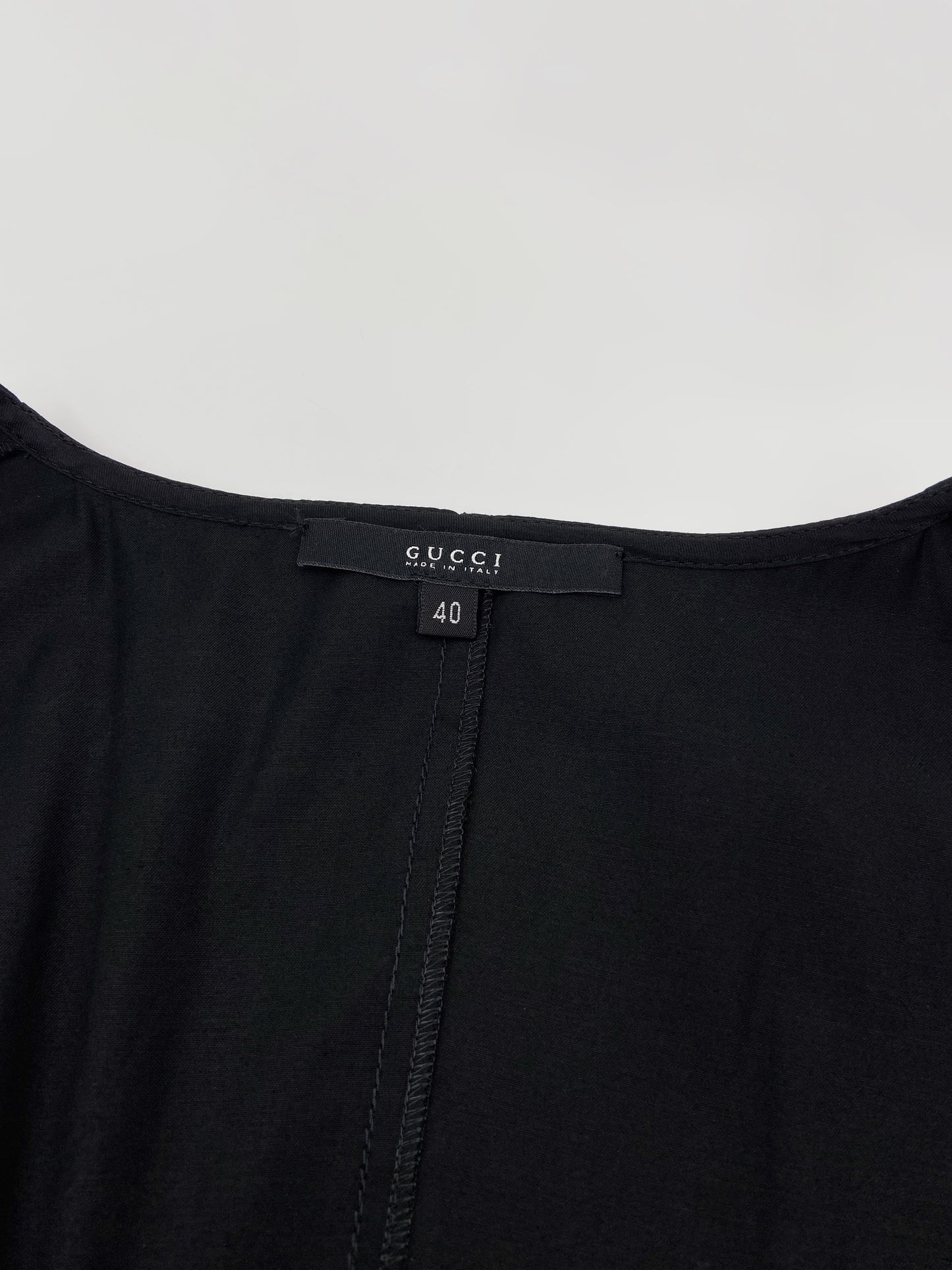 BWNT Gucci Spring 2004 Pleated Appliqué Black Cotton Bodycon Dress 40