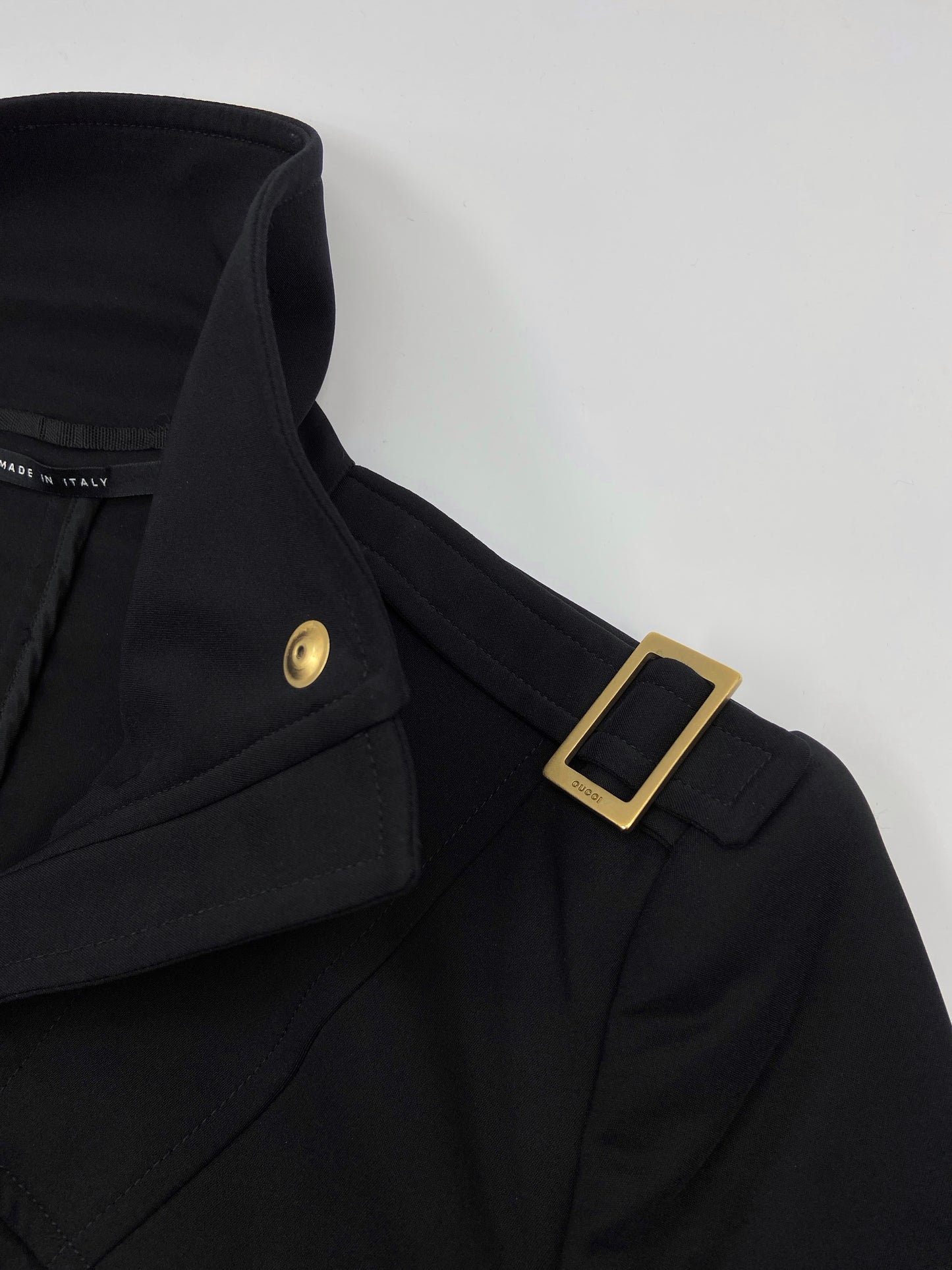 Gucci Fall 2003 Tom Ford Epaulettes Military Jacket Ruched Pencil Skirt Suit Set 38