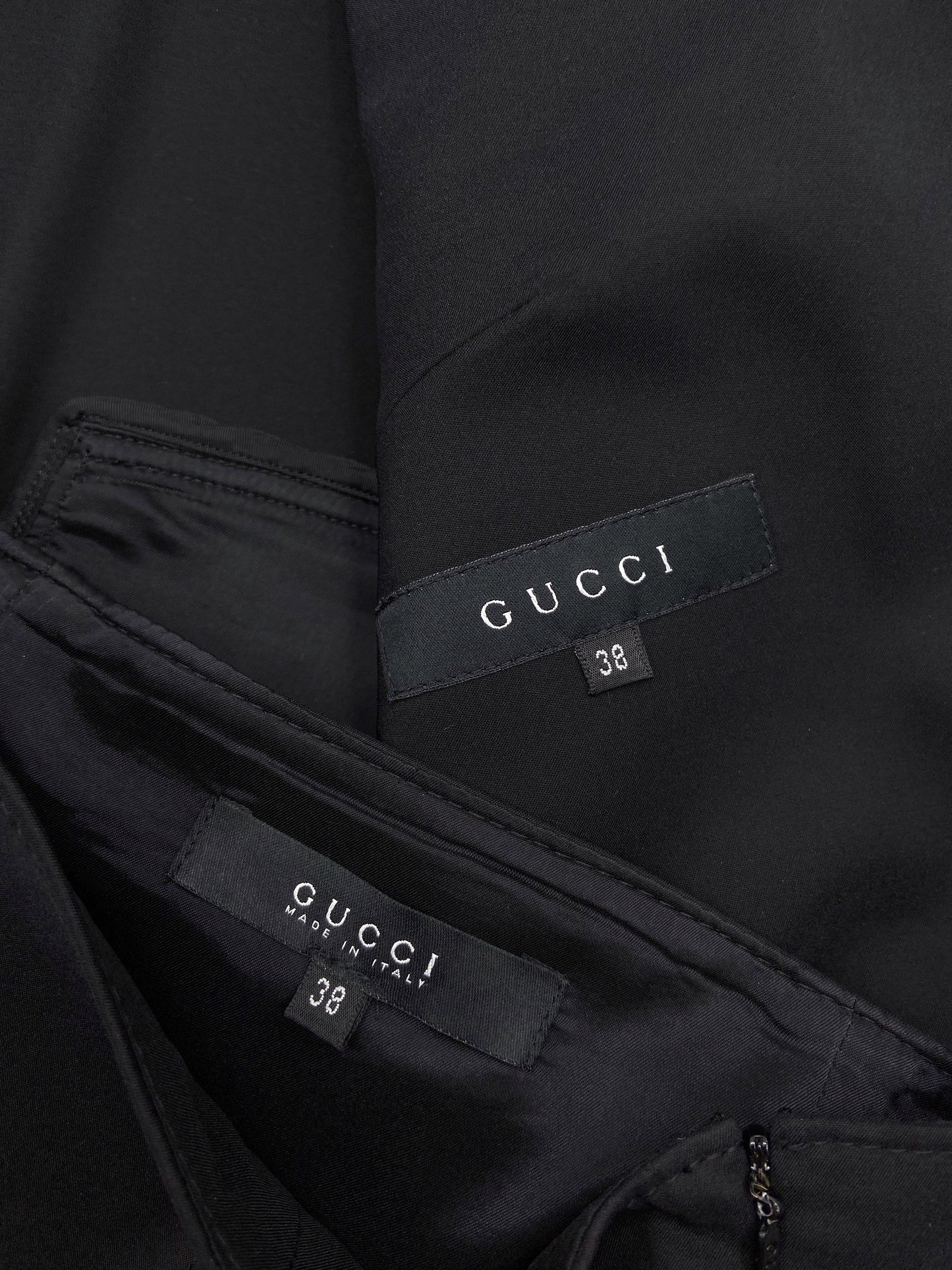 Gucci Fall 2003 Tom Ford Epaulettes Military Jacket Ruched Pencil Skirt Suit Set 38