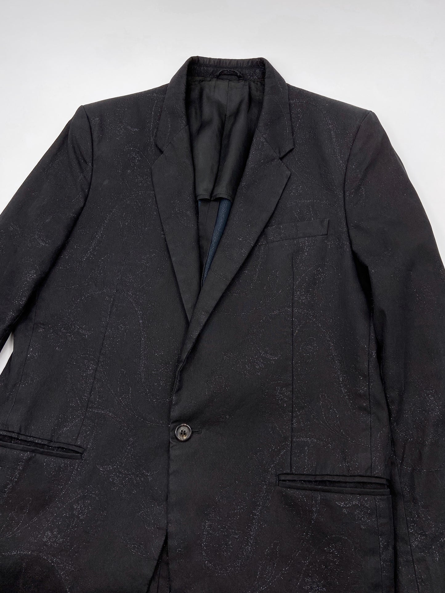 Maison Martin Margiela Spring 2006 Black Floral Lamé Cotton Blazer 50