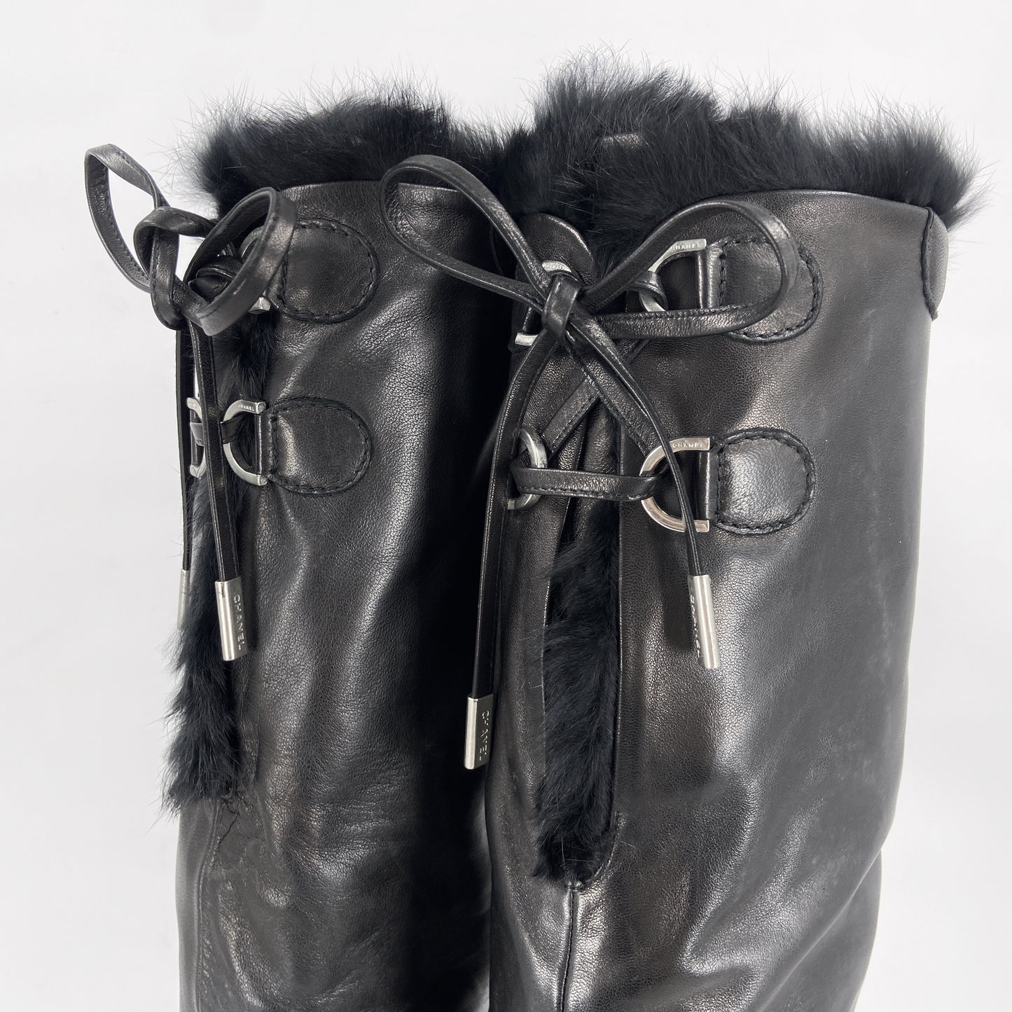 Chanel Fall 2006 Karl Lagerfeld Shearling Lambskin Wedge Long Boot 38
