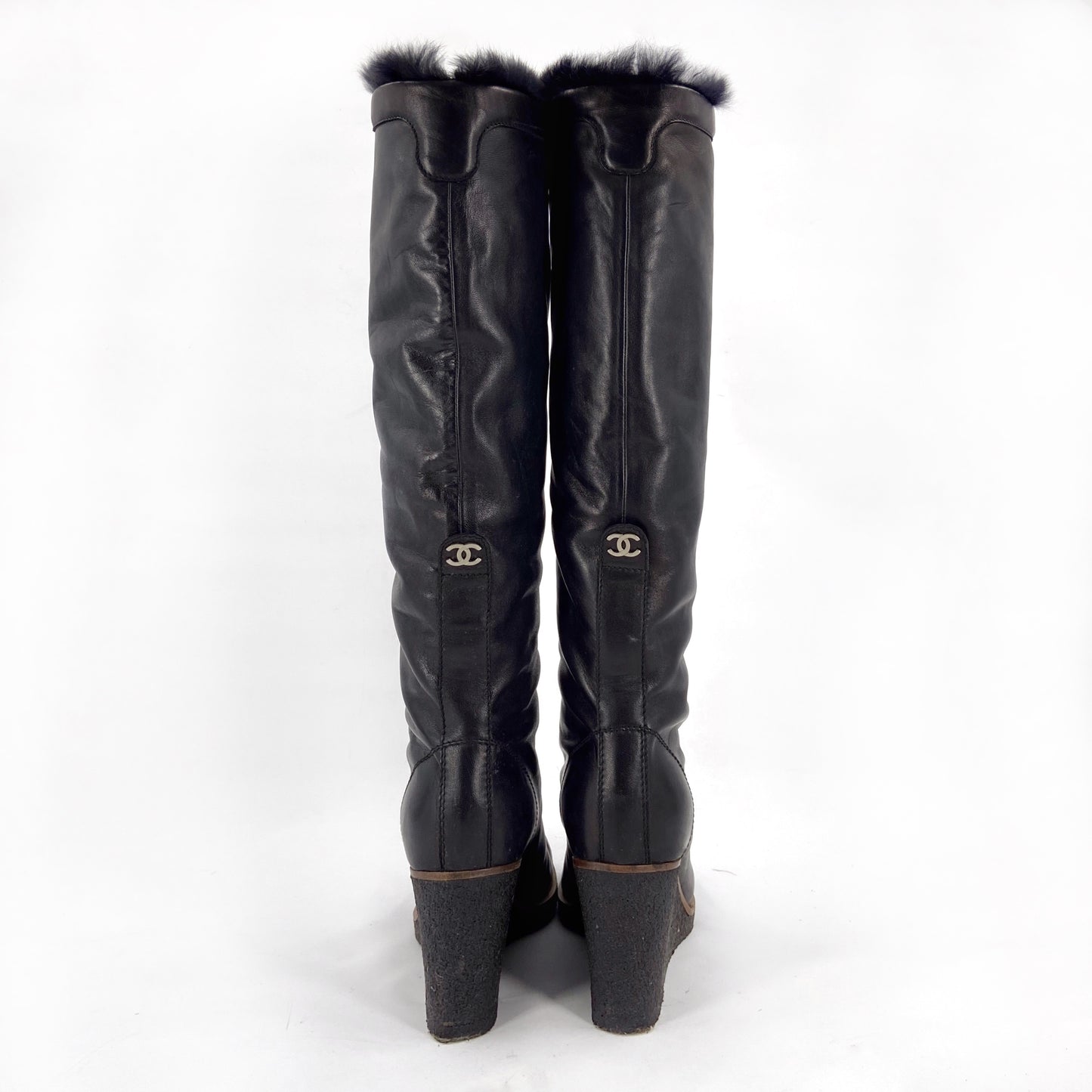 Chanel Fall 2006 Karl Lagerfeld Shearling Lambskin Wedge Long Boot 38