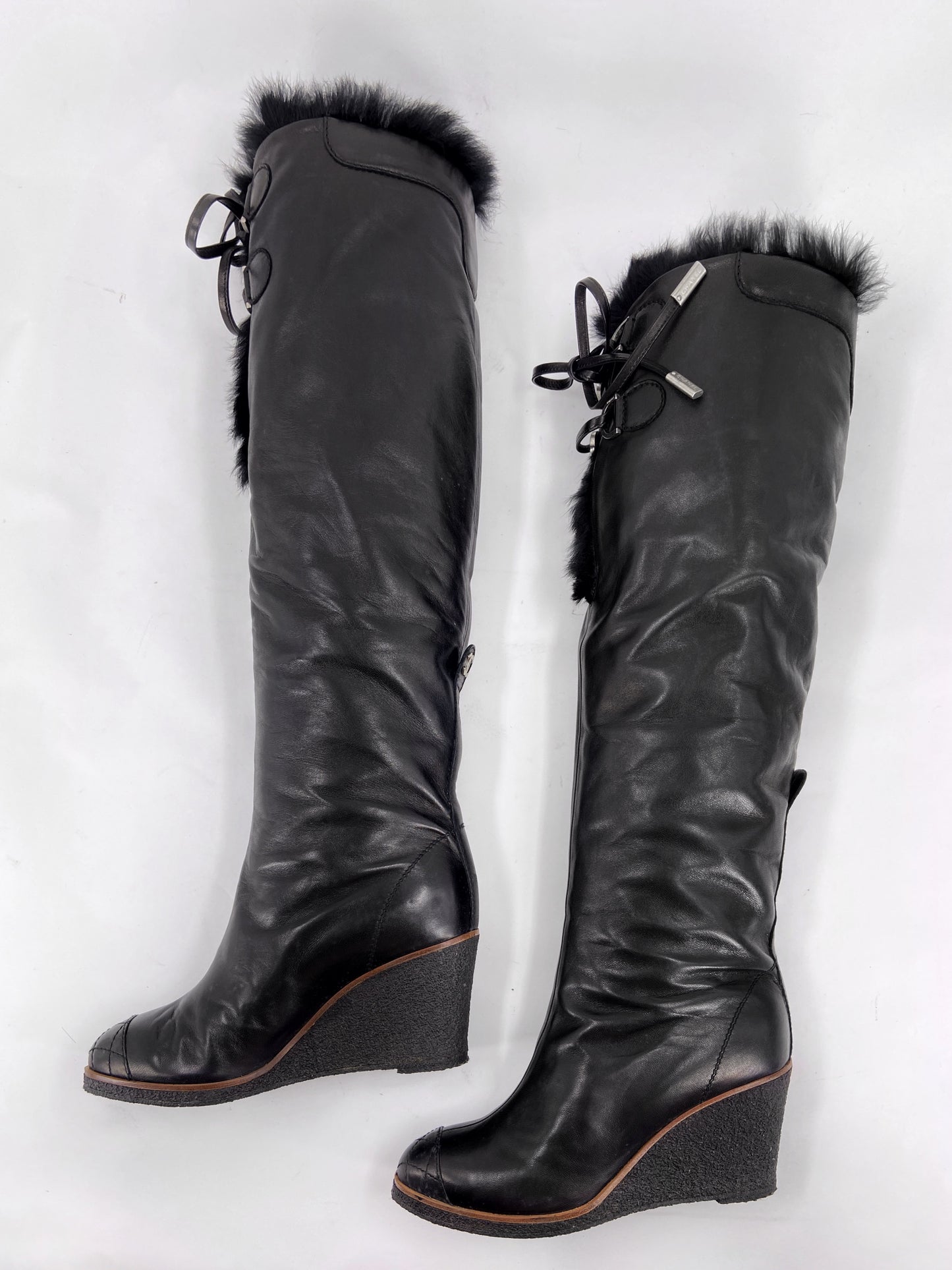 Chanel Fall 2006 Karl Lagerfeld Shearling Lambskin Wedge Long Boot 38