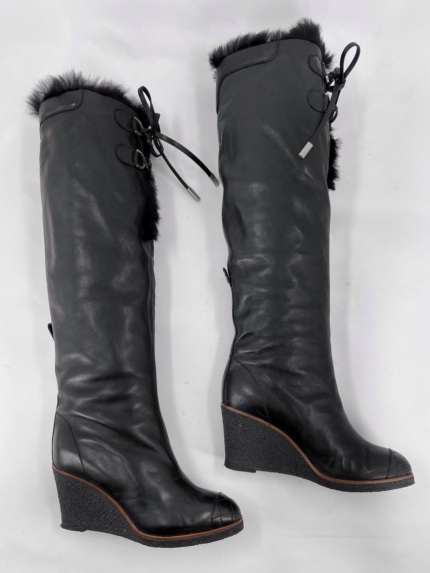 Chanel Fall 2006 Karl Lagerfeld Shearling Lambskin Wedge Long Boot 38