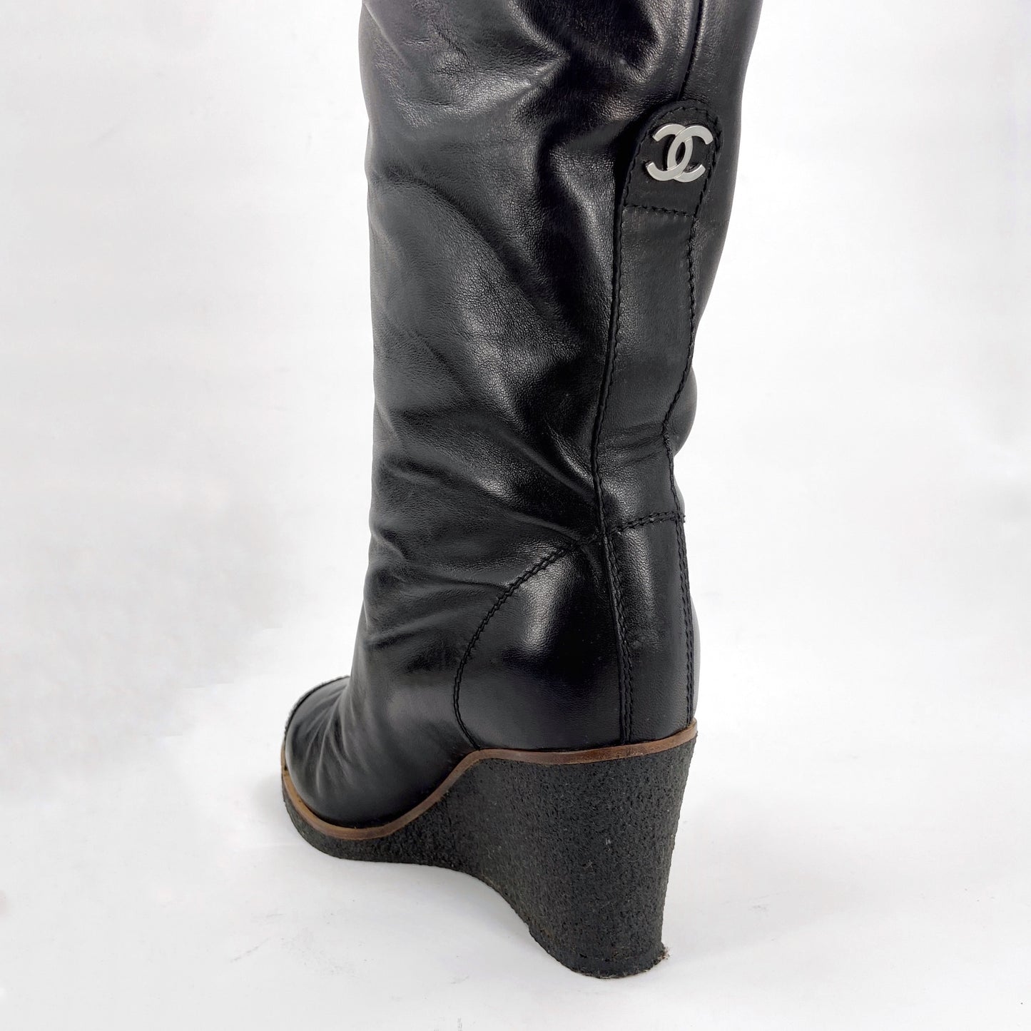 Chanel Fall 2006 Karl Lagerfeld Shearling Lambskin Wedge Long Boot 38