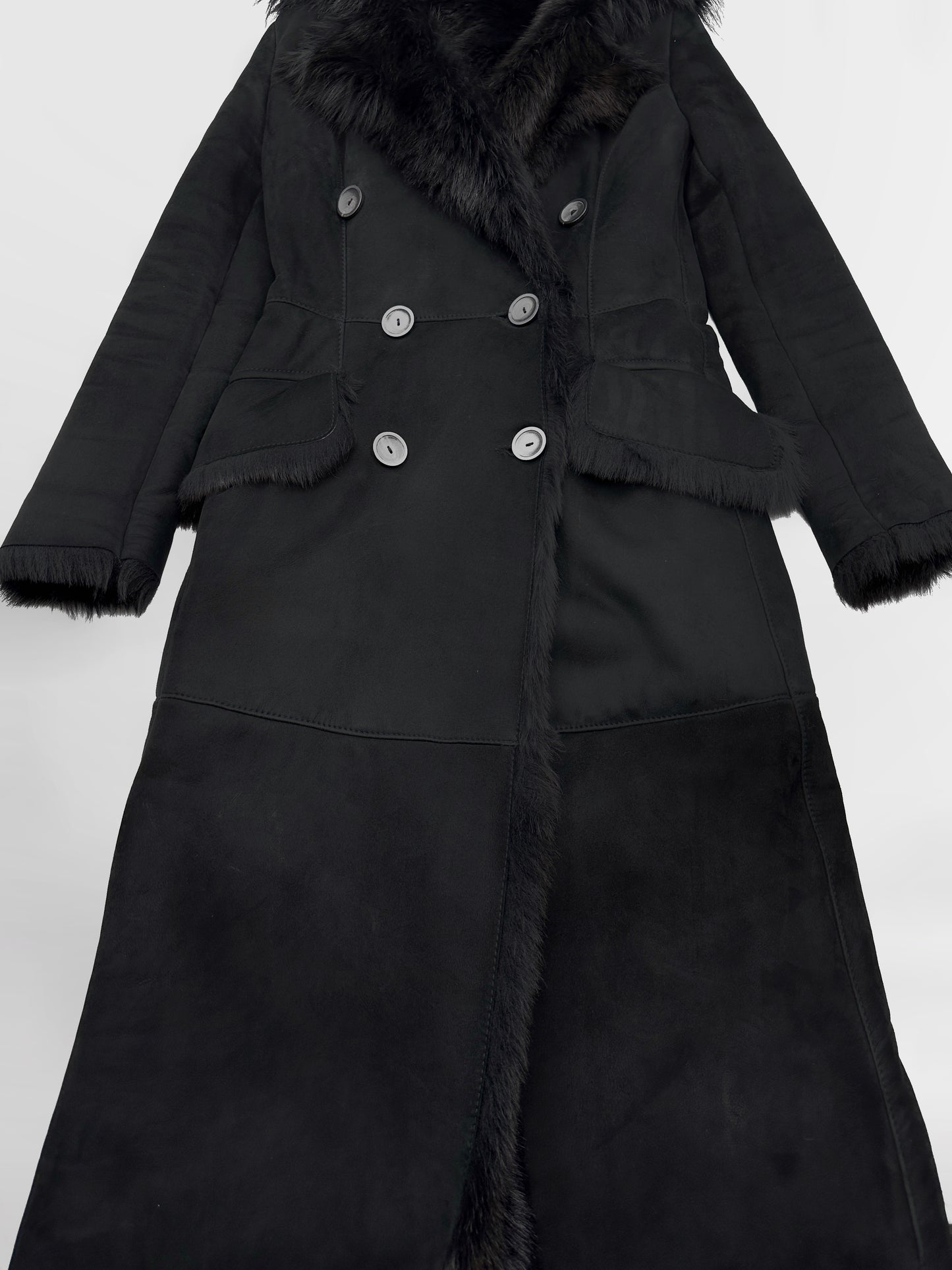 Gucci Fall 1996 Tom Ford Kate Moss Double-Breasted Long Shearling Coat 40