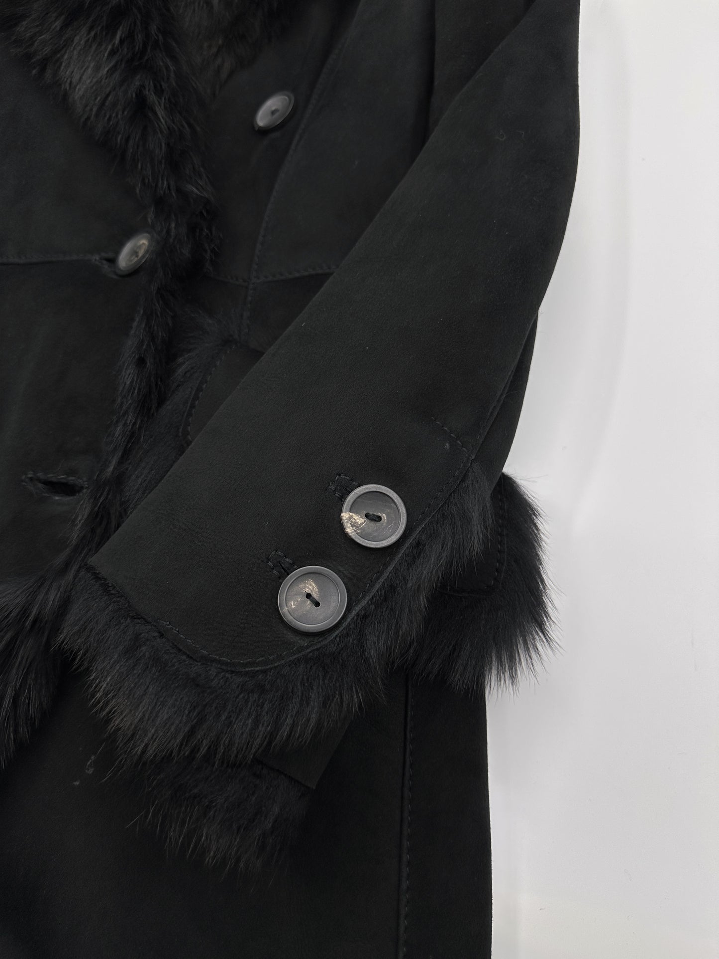 Gucci Fall 1996 Tom Ford Kate Moss Double-Breasted Long Shearling Coat 40