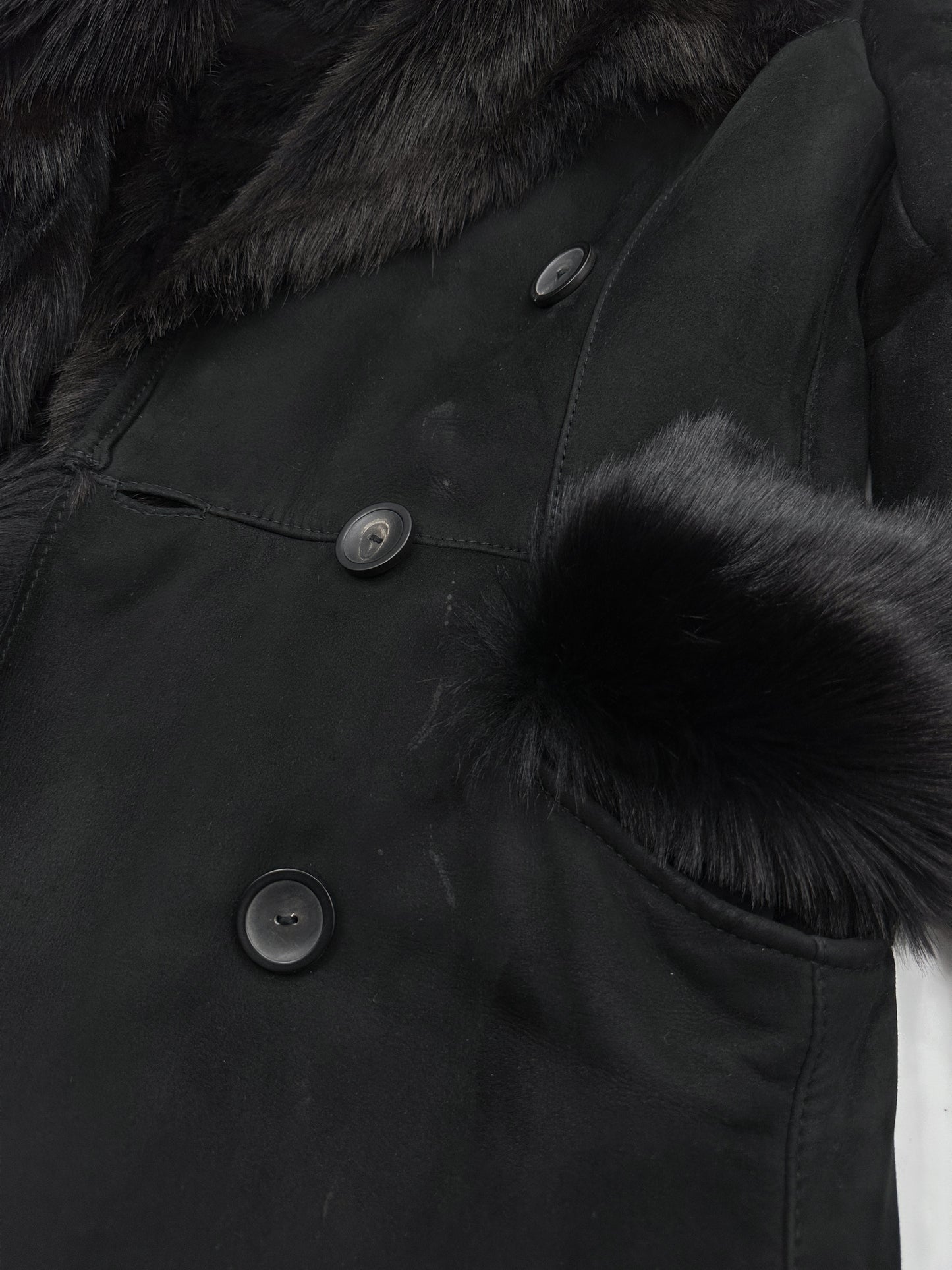 Gucci Fall 1996 Tom Ford Kate Moss Double-Breasted Long Shearling Coat 40