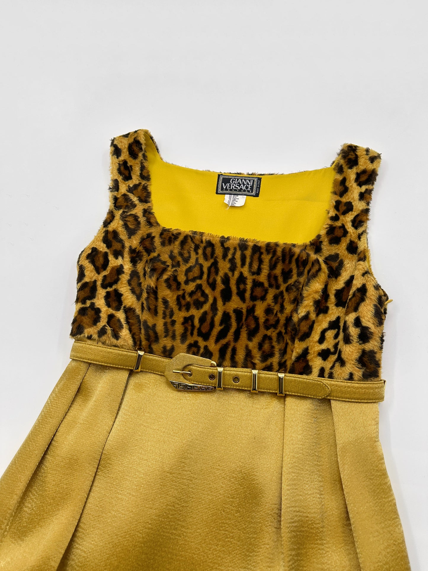 Gianni Versace Fall 1994 Faux Leopard Fur Mini Dress 38
