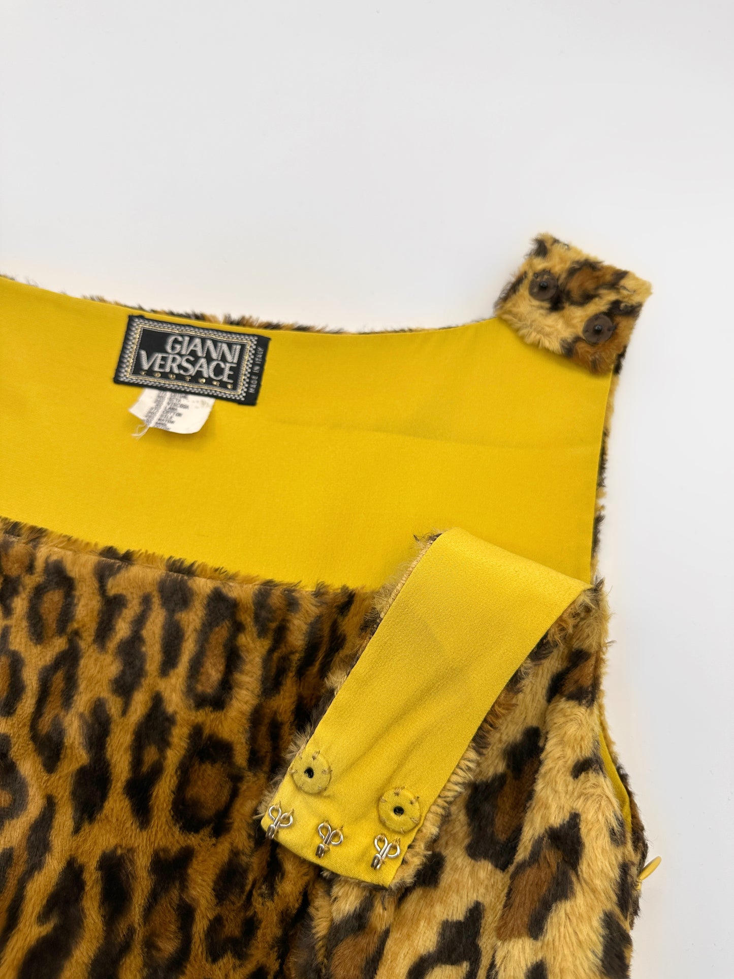 Gianni Versace Fall 1994 Faux Leopard Fur Mini Dress 38